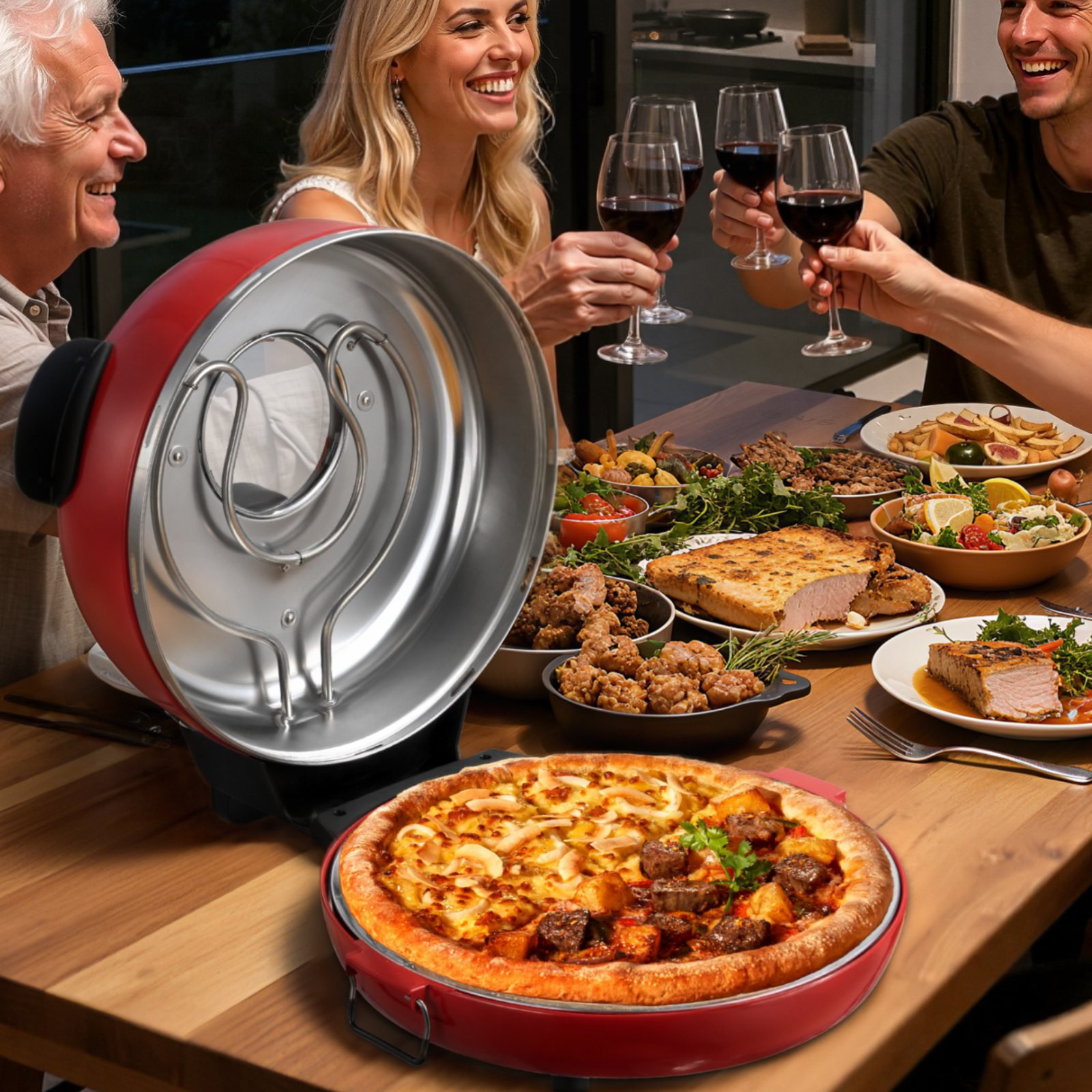 14″ Electric Pizza Oven 1600W Maker w/ Stone 5-Mode Temp Control for Home Use