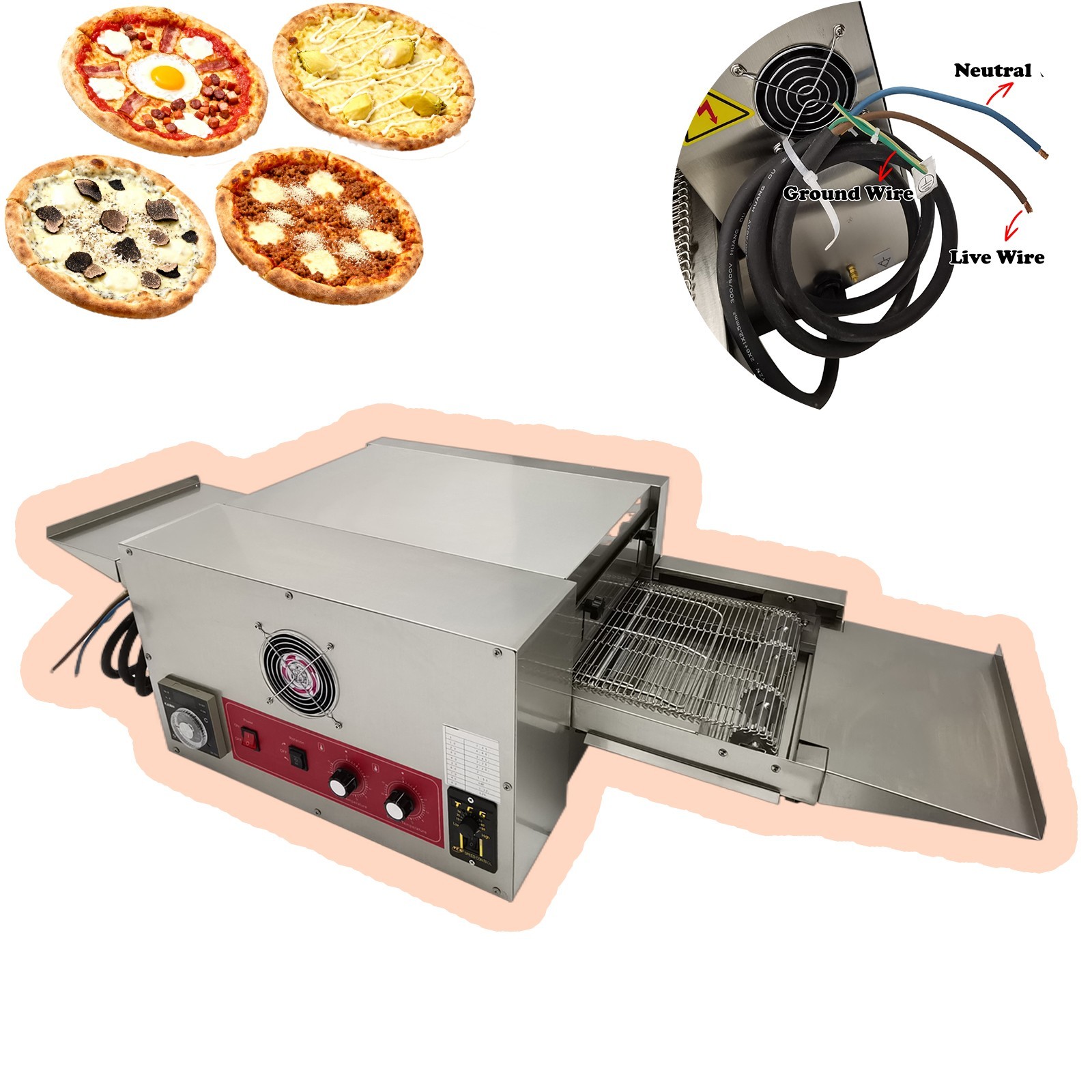 220V Electric Straight Tube Conveyor Pizza Oven Commercial Baking Oven 12″