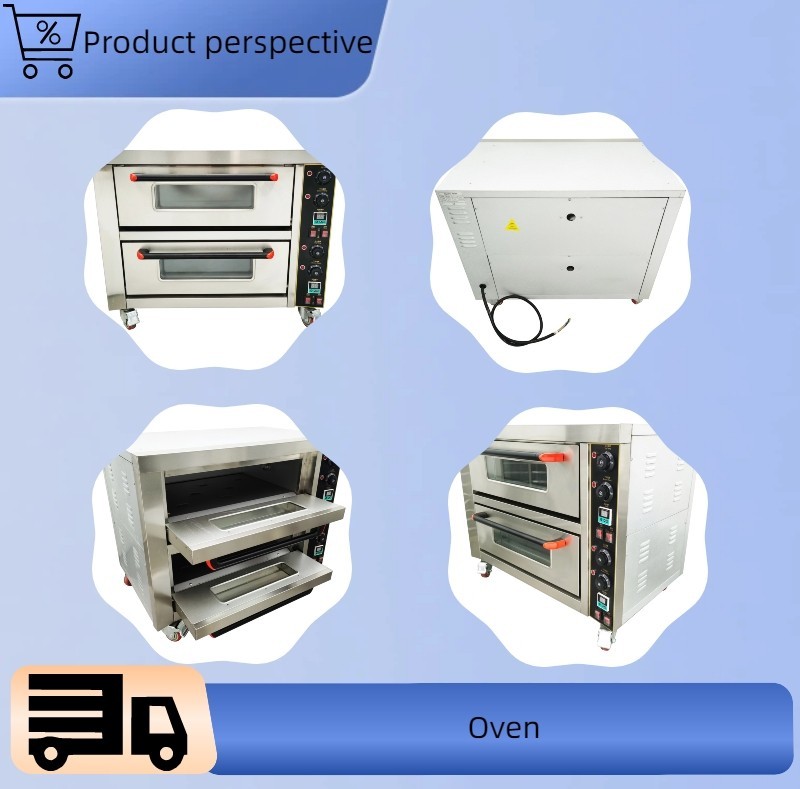 220V Stainless Steel Movable Double-decker Pizza Bread Electric Oven 6.4KW