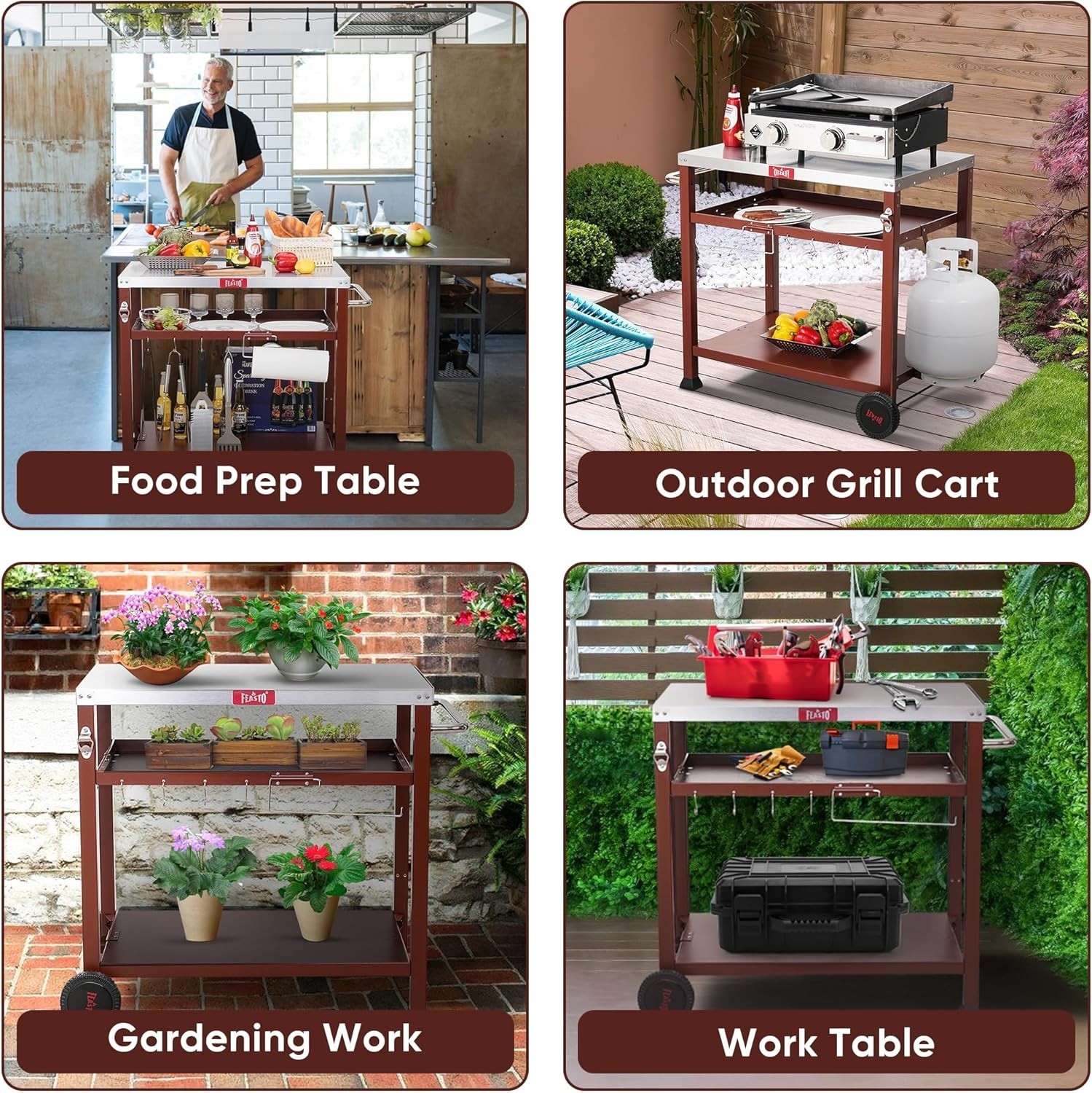 Multifunctional Grill Cart with 33.5″ Stainless Surface & Large Storage Capacity