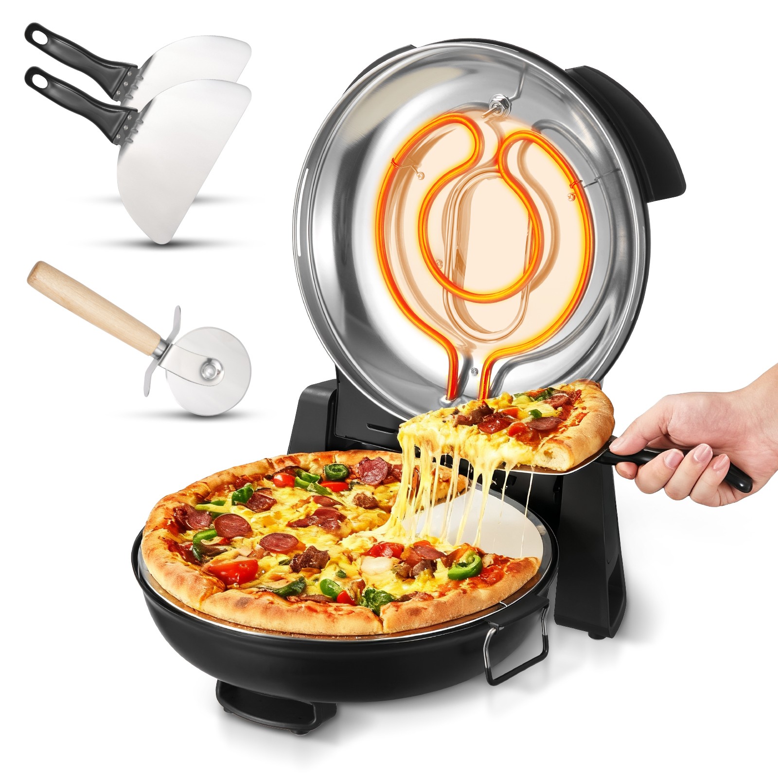 VEVOR Pizza Oven 12 in Electric Countertop Pizza Maker 1200W for Home (Black)