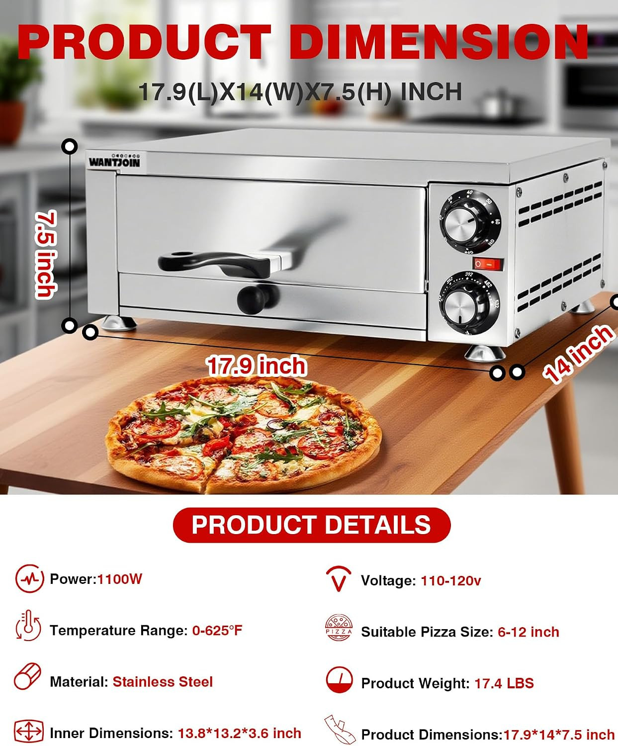 Pizza Oven Indoor – Electric Pizza Ovens Countertop Stainless Steel Commercial P
