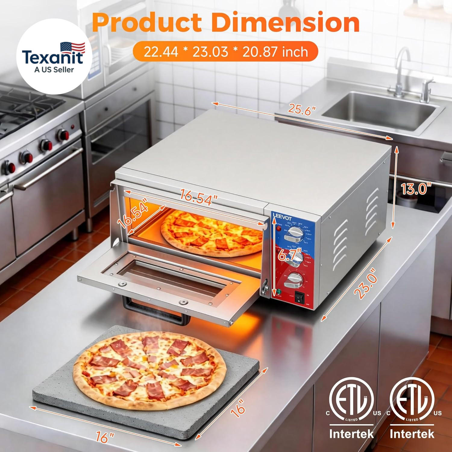16″ Single-Deck Commercial Pizza Oven | 1800W Countertop Electric Pizza Maker wi