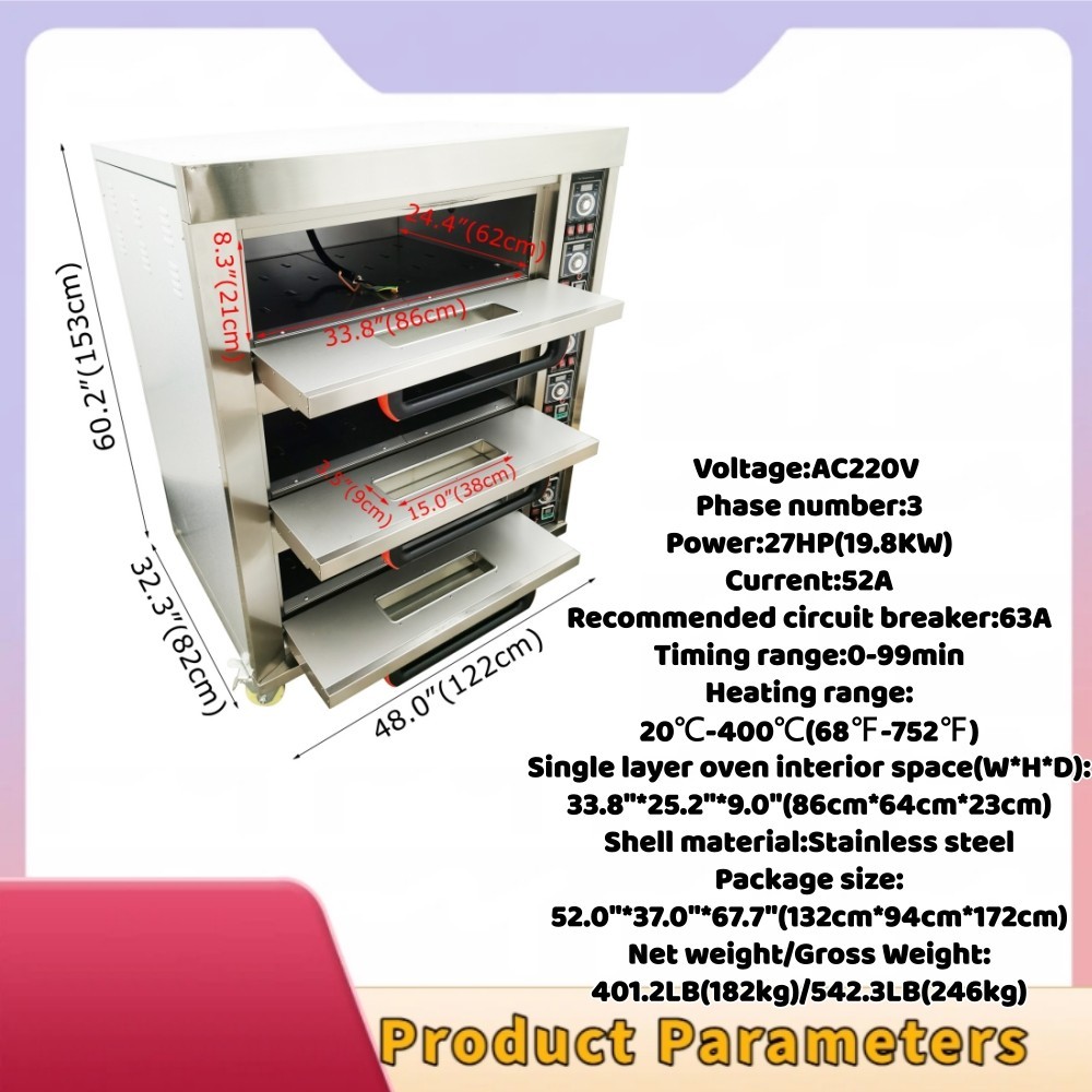 Commercial Electric Triple Pizza Oven220V 3PH 19.8KW Heavy Duty Baking Equipment