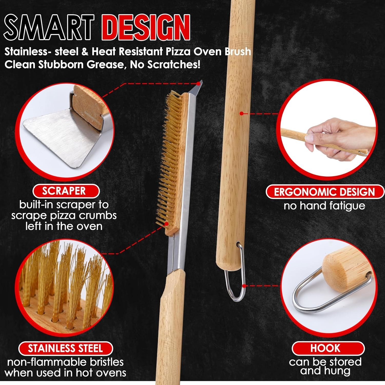 26in Pizza Oven Cleaning Brush Kit with Spare Head & Tools