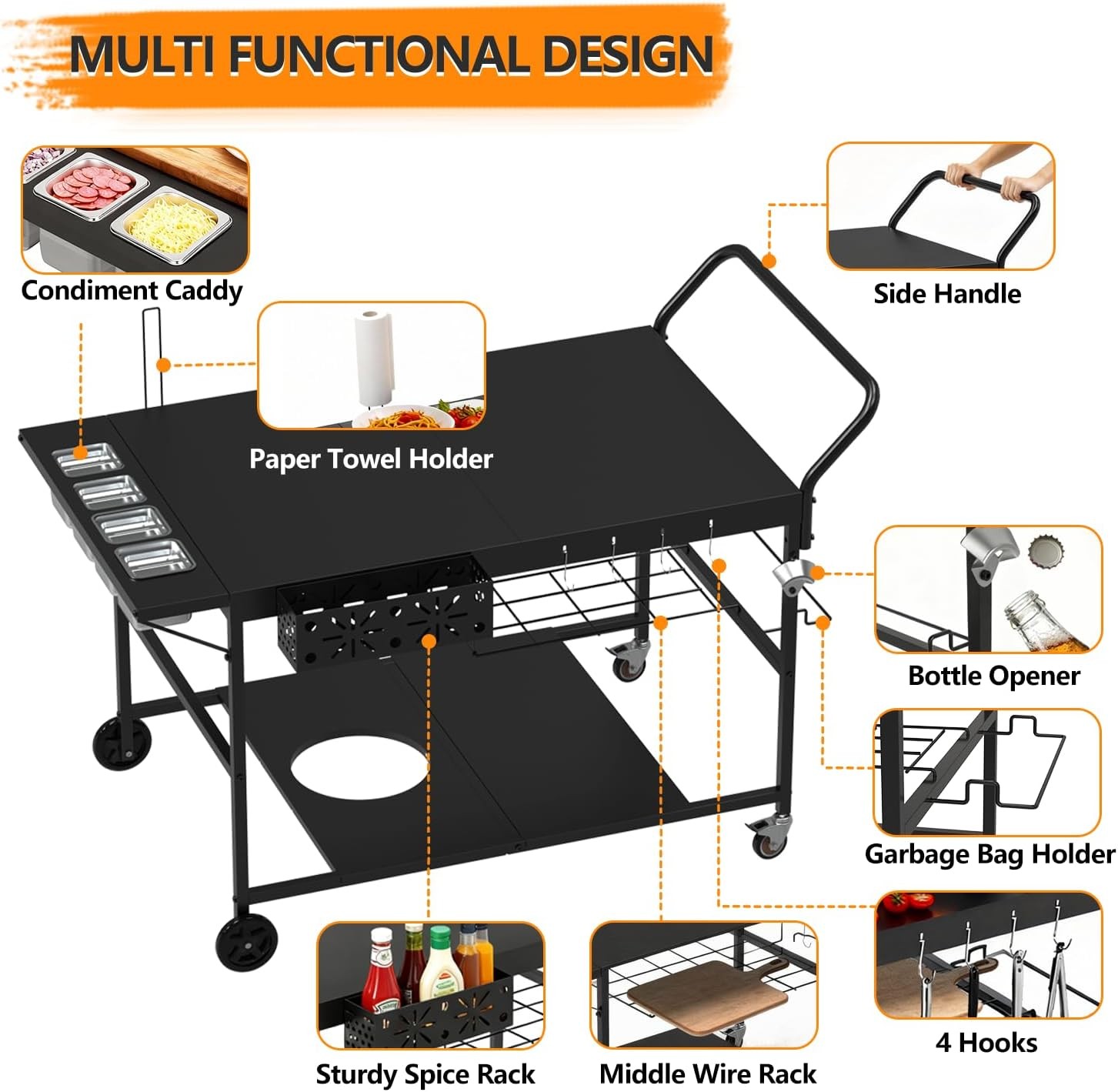 Pizza Oven Table with Topping Station Outdoor Pizza Oven Cart Grill Cart Table
