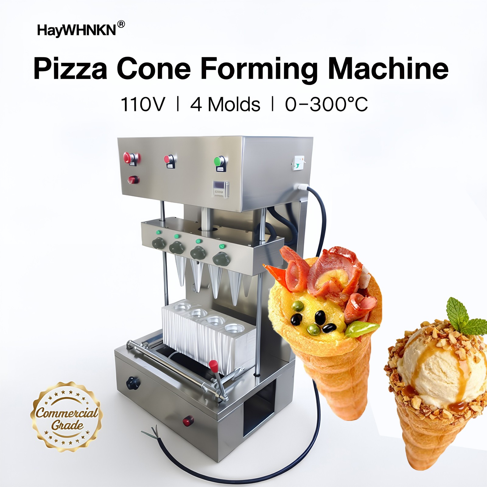 Commercial 4-Head Cone Pizza Forming Press | Adjustable Temp | Emergency Stop