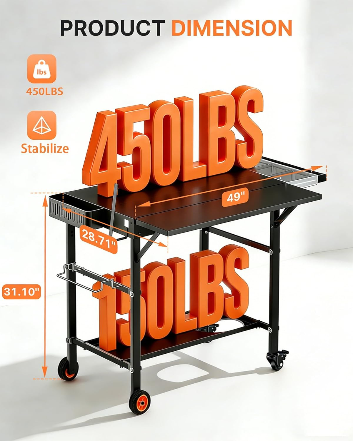 Outdoor Pizza Oven Table with Topping Station, Portable Pizza Oven Cart with BBQ