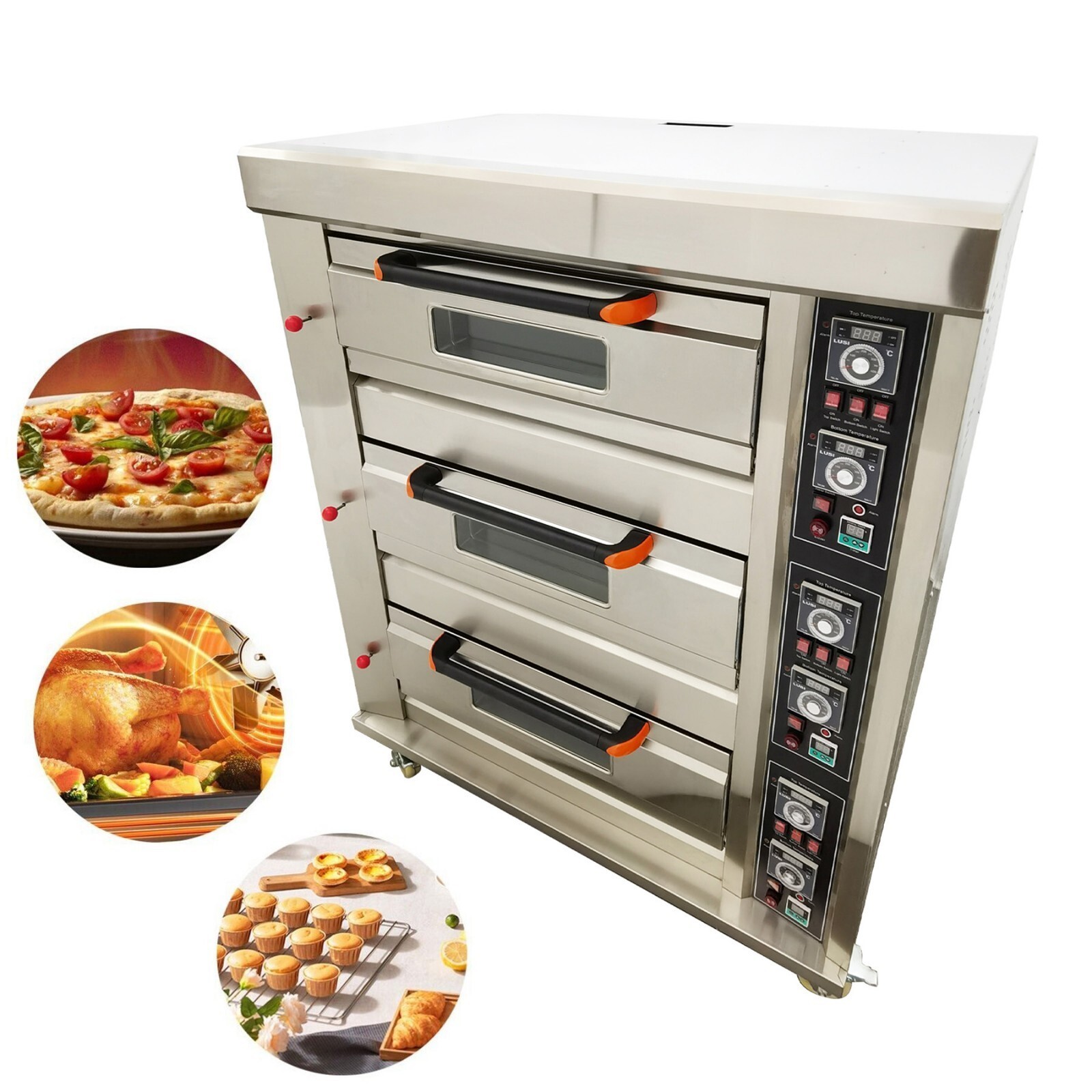 Commercial Large Oven Electric Bread Pizza Baking Oven 3 Decks Gas Heating 110V