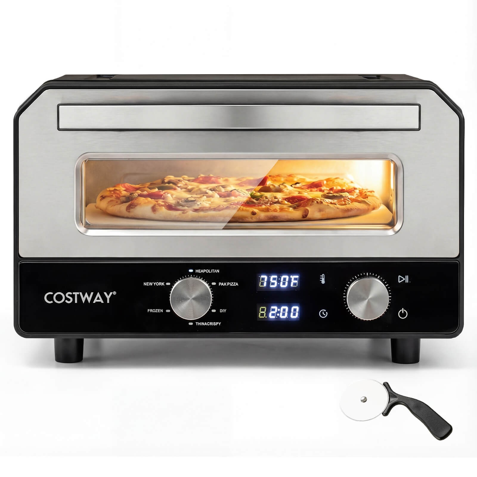 Pizza Oven for 12″ Pizzas w/6 Presets & 2-Min Rapid Baking Heats up to 750℉