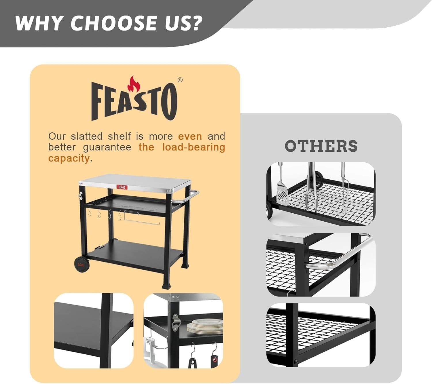 Versatile 3-Shelf BBQ Prep Station with 33.5” Stainless Steel Surface