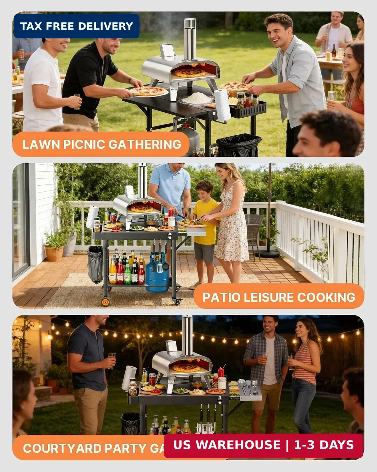 Outdoor Pizza Oven Table, Portable Pizza Oven Cart with Topping Station, Heavy D