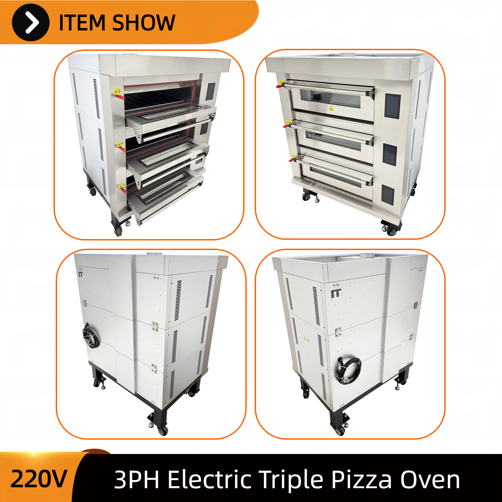 220V 3-PH Commercial Pizza Oven 3-Deck 6-Tray Digital Electric Oven Smart Model