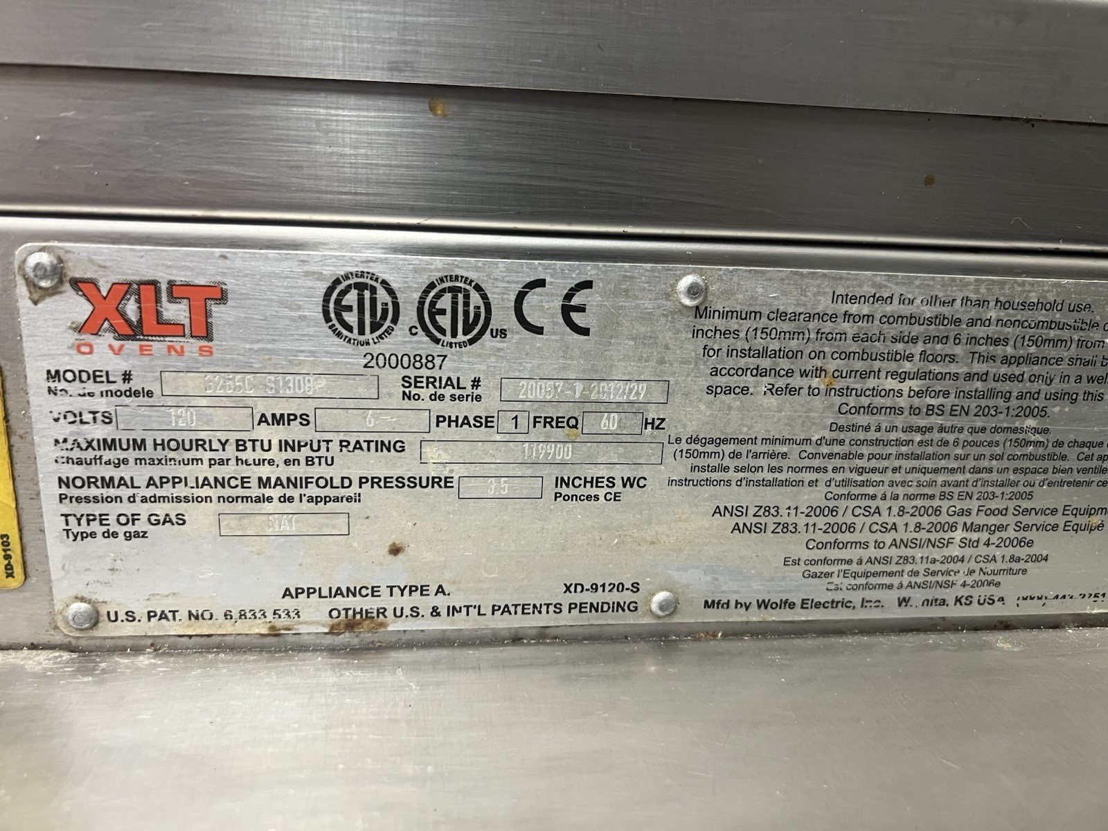 XLT 3255C S1308 Floor Model Conveyor Oven Natural Gas 1 Belt 1 Deck