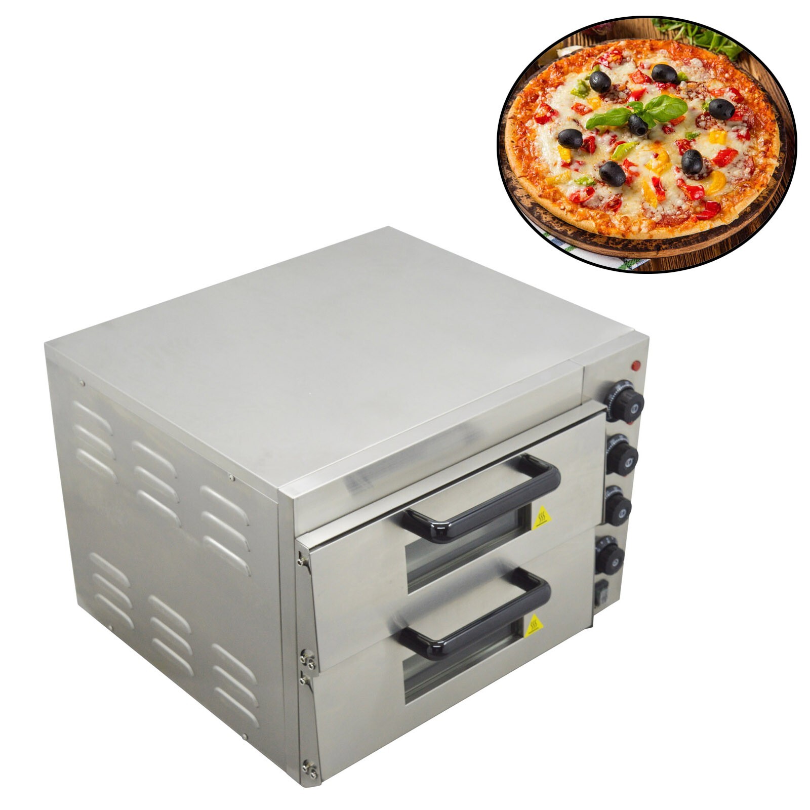 220V 16″ Commercial Double-deck Pizza Oven Electric Bread Baking Oven Cakes