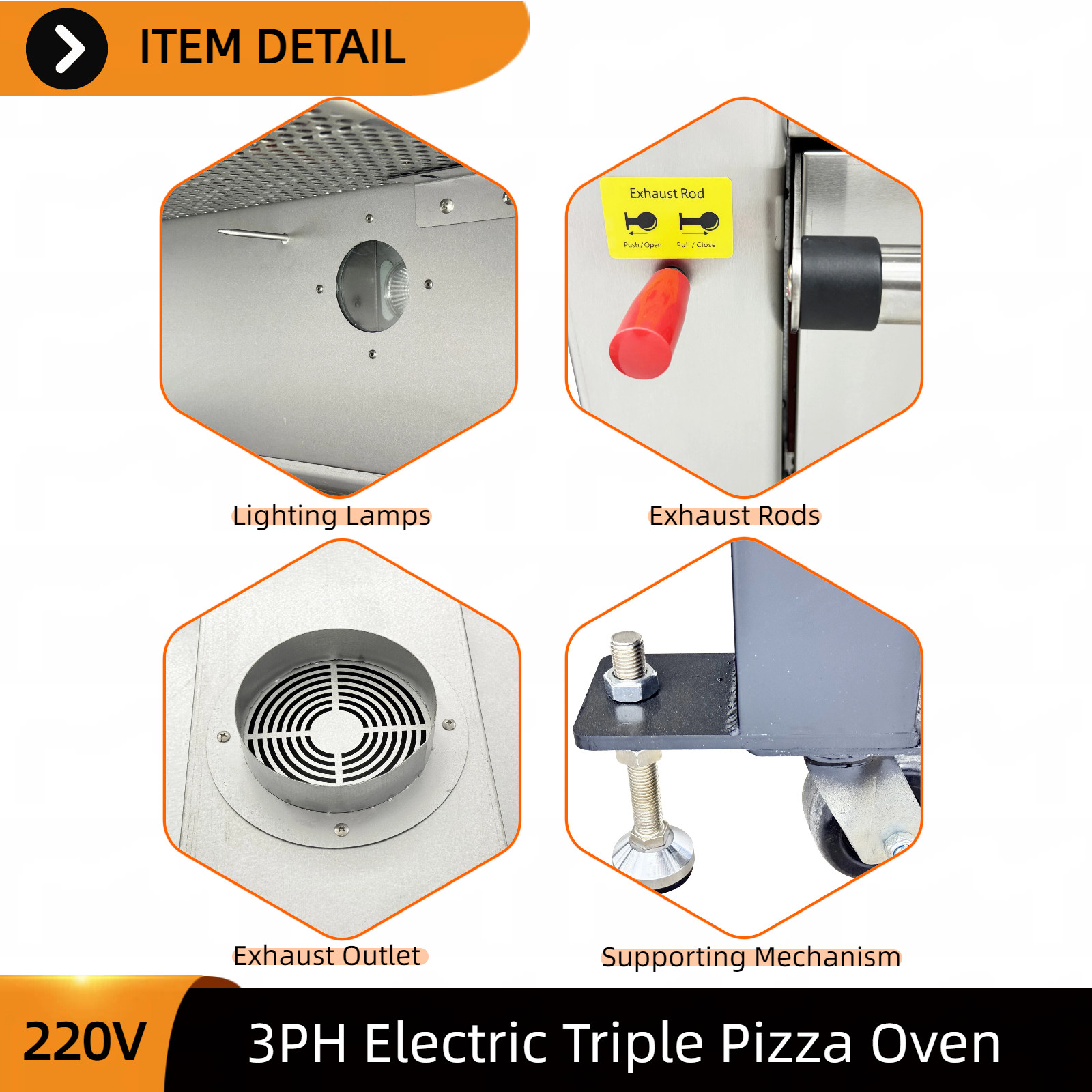 220V 3-PH Commercial Pizza Oven 3-Deck 6-Tray Digital Electric Oven Smart Model