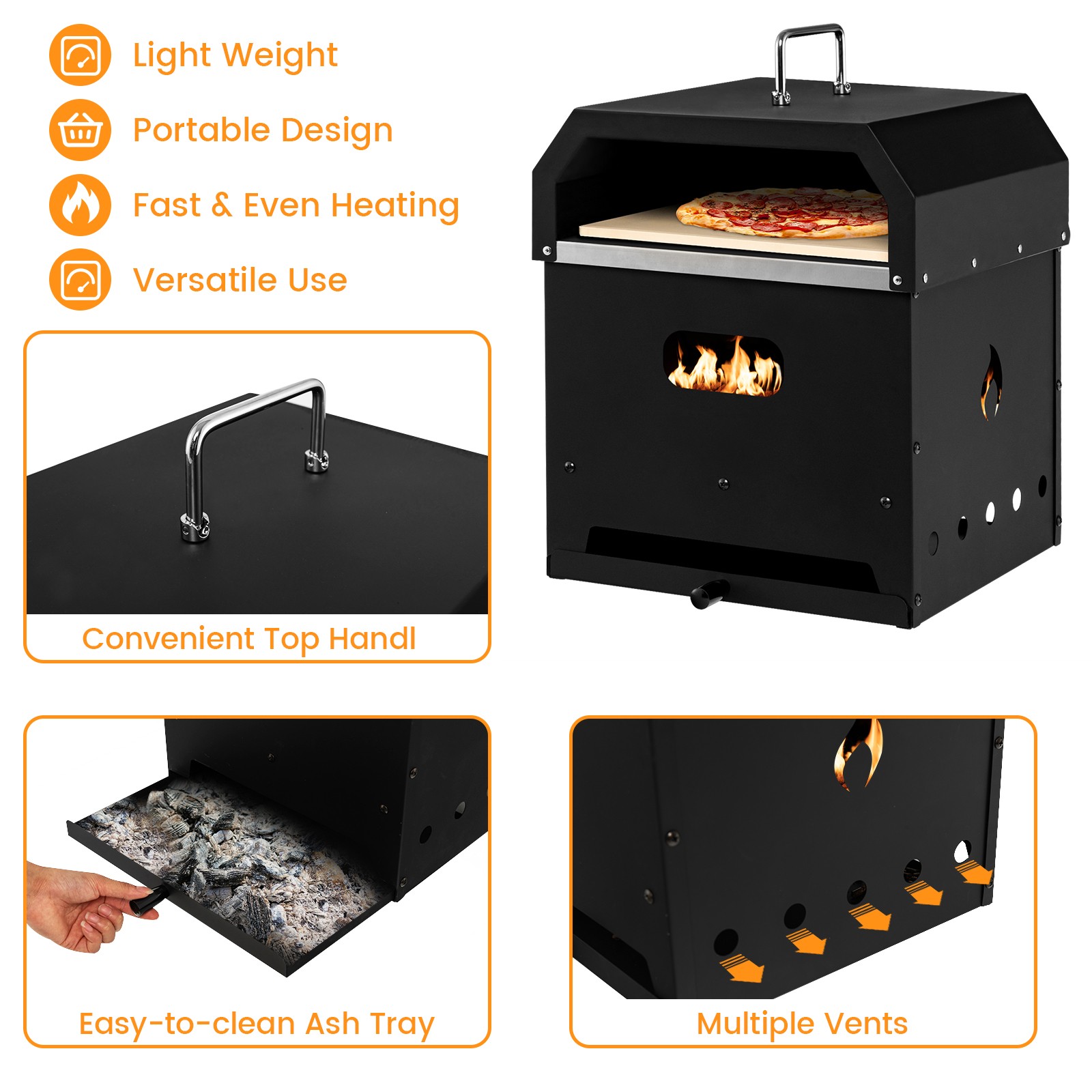 4-in-1 Multipurpose Outdoor Pizza Oven Wood Fired 2-Layer Detachable Oven