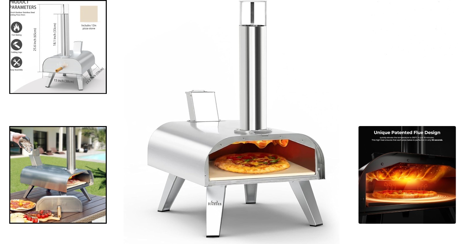 Stainless Steel 12″ Pizza Oven – Compact Wood Pellet Grill for Outdoor Cooking