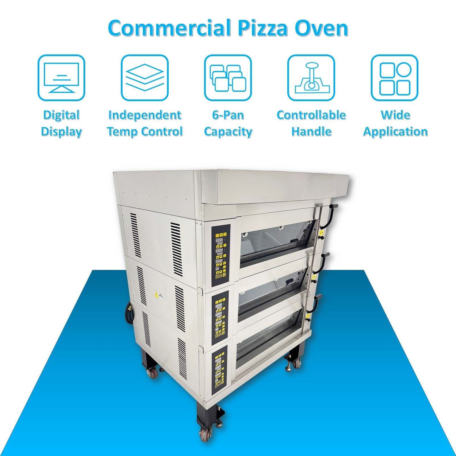 220V 3PH Commercial Movable Electric Pizza Oven 3-Layer Baking Oven 0-300˚C