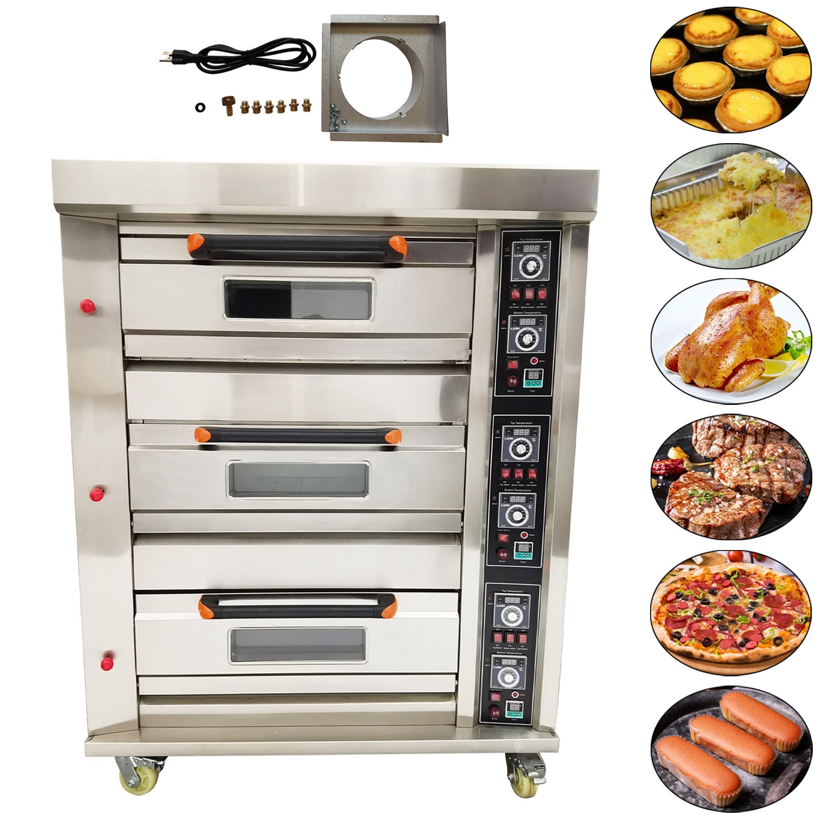 Commercial 110V 1PH 3-Layer Electric Pizza Oven Gas Heating Triple Oven 300W
