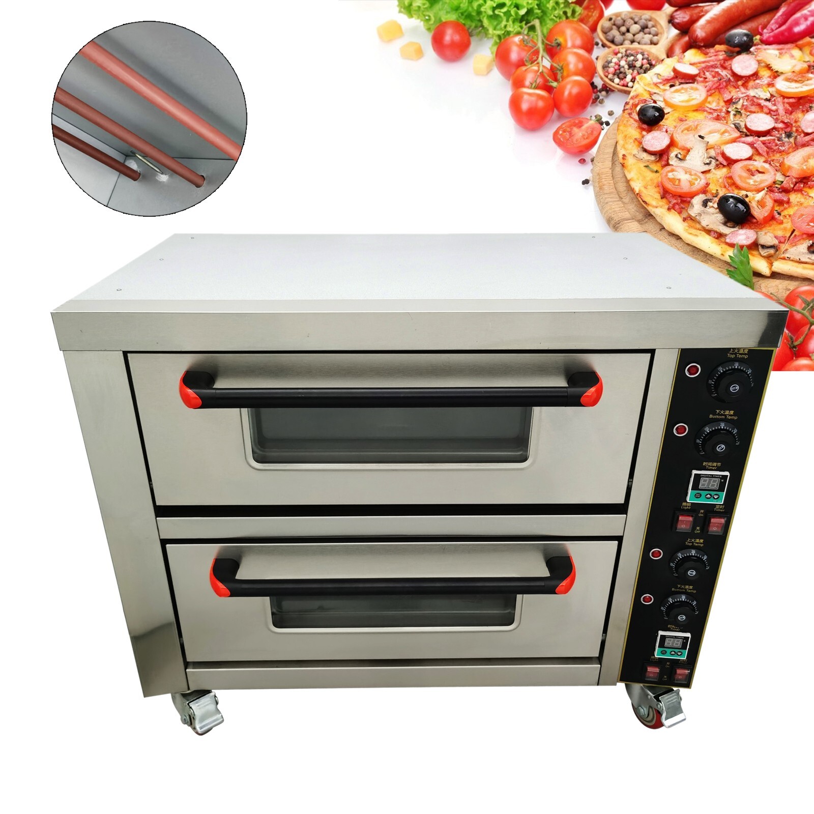 220V 1PH 6.4KW Commercial Electric Double-deck Pizza Oven 68℉-572℉