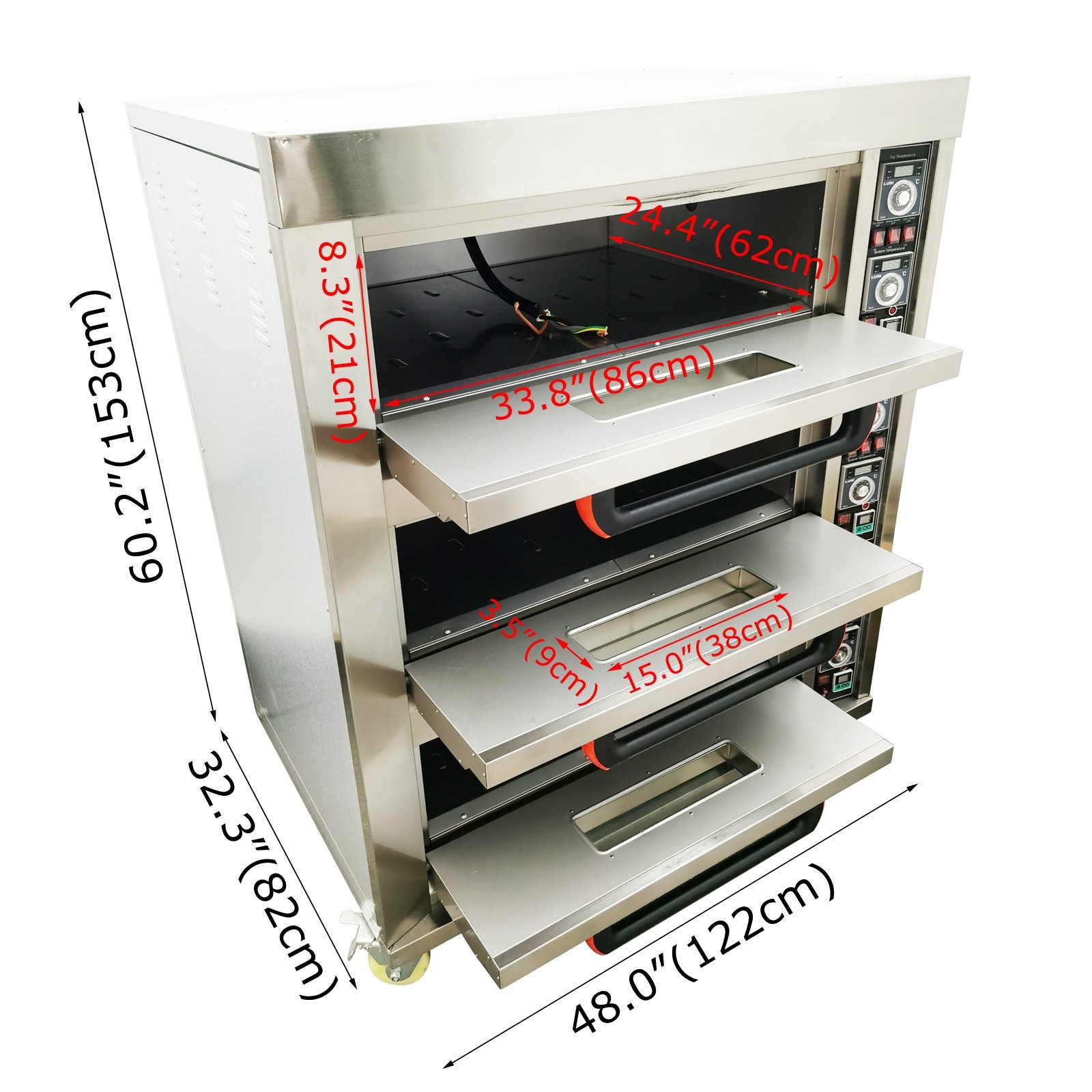 220V Commercial Large Pizza Oven Triple Deck Pizza Oven 6 Baking Sheets 3PH