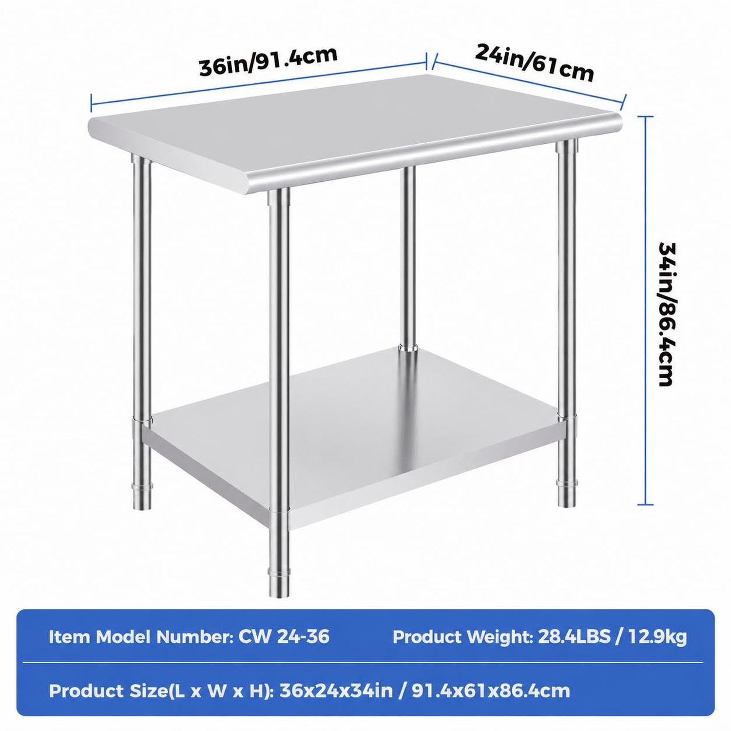 OSTBA Stainless Steel Table for Prep & Work 24×36 Inches, NSF Metal Commercia…