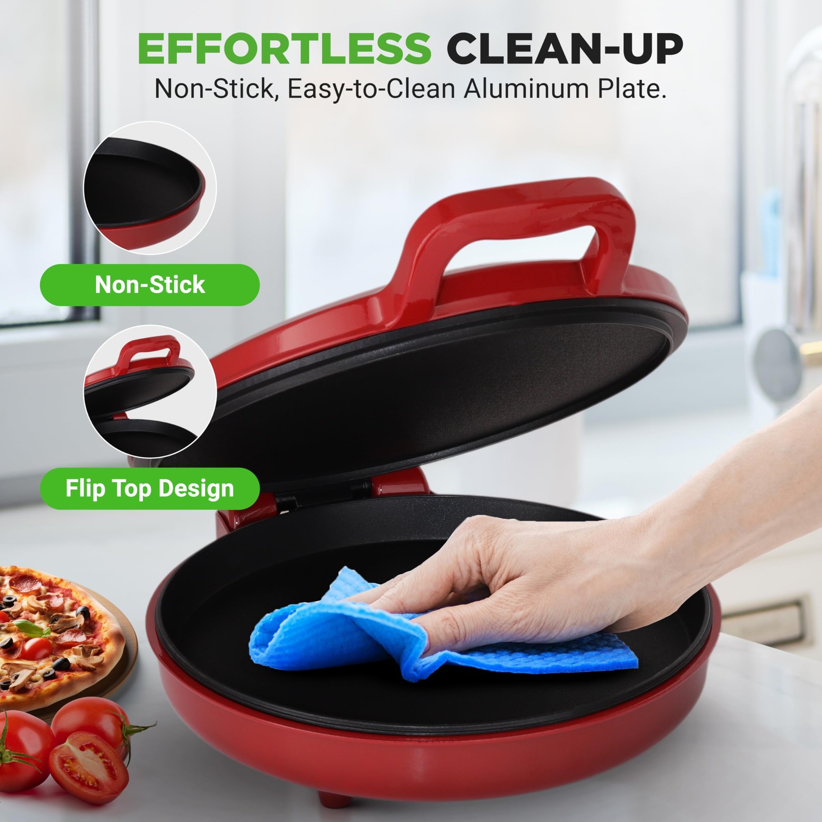 Nutrichef Countertop Pizza Maker 1500W Non-Stick Electric Pizza Cooker Make 12