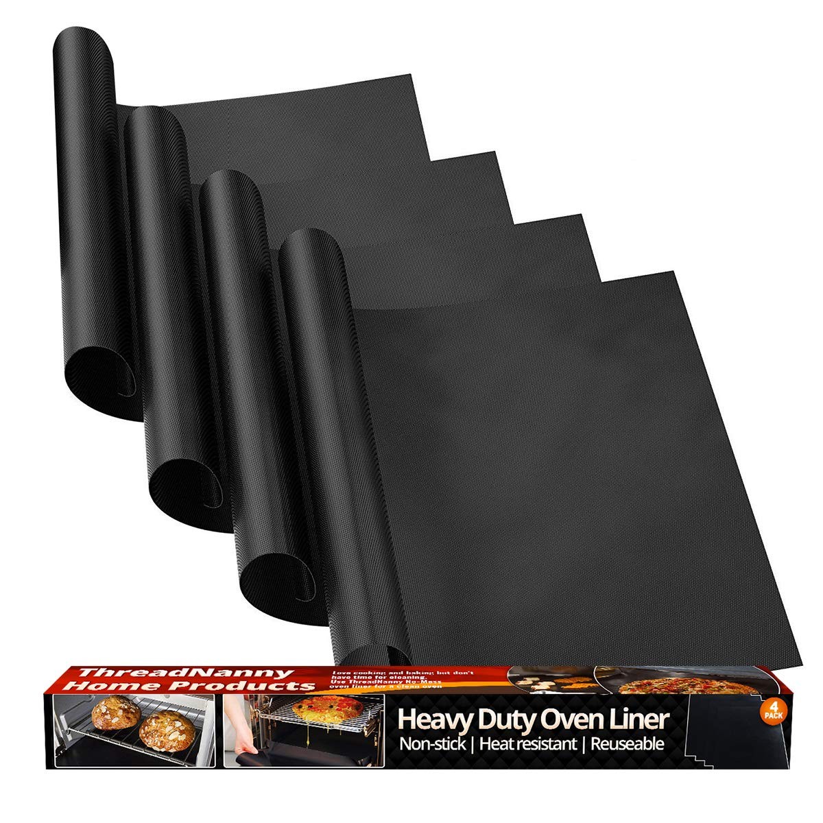 Oven Liners for Bottom of Electric Gas 4 Pack (17″ x 25″), Black