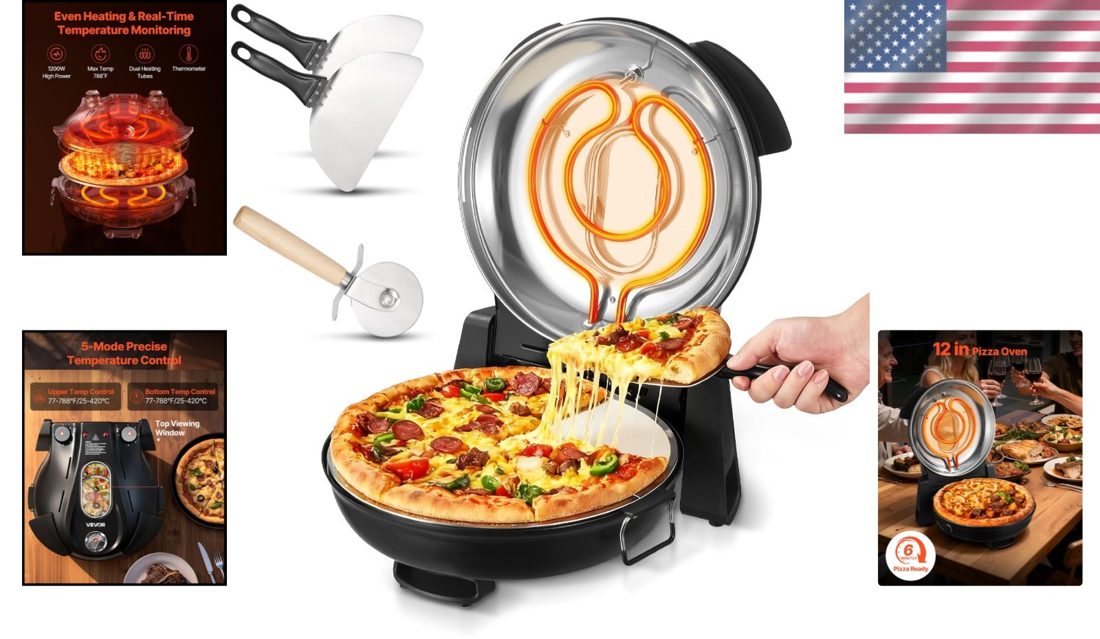 12-Inch Electric Countertop Pizza Oven – Dual Temp Controls for Perfect Pizza
