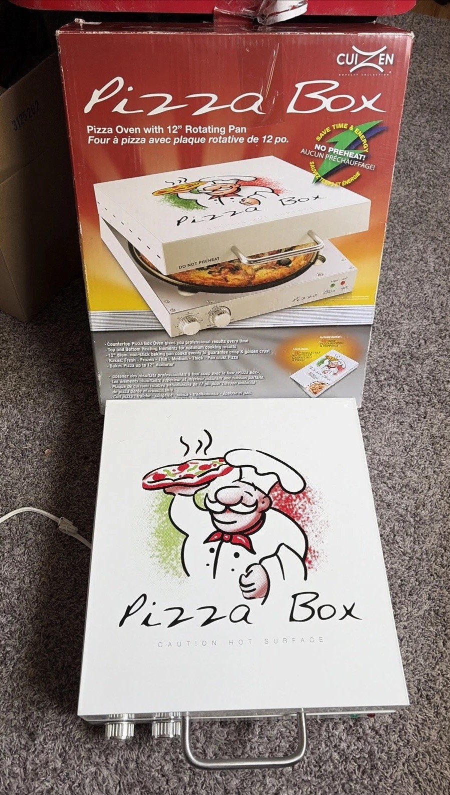 Cuizen Pizza Box Countertop Pizza Oven w/ 12″ Rotating Pan PIZ-4012 – Tested