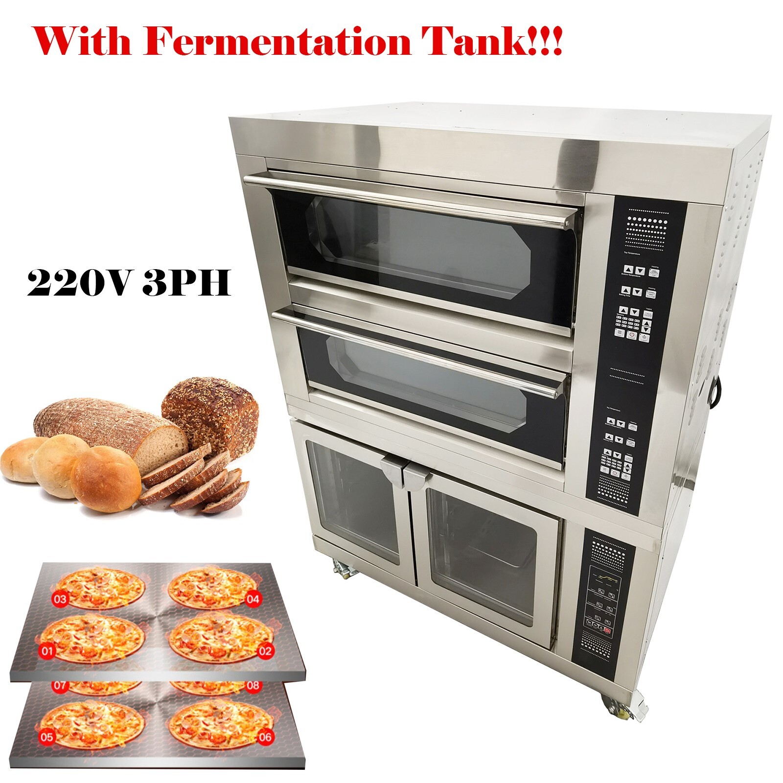 220V 3PH Electric 3-layer Pizza Bread Oven Oven & Fermentation Tank All-in-1