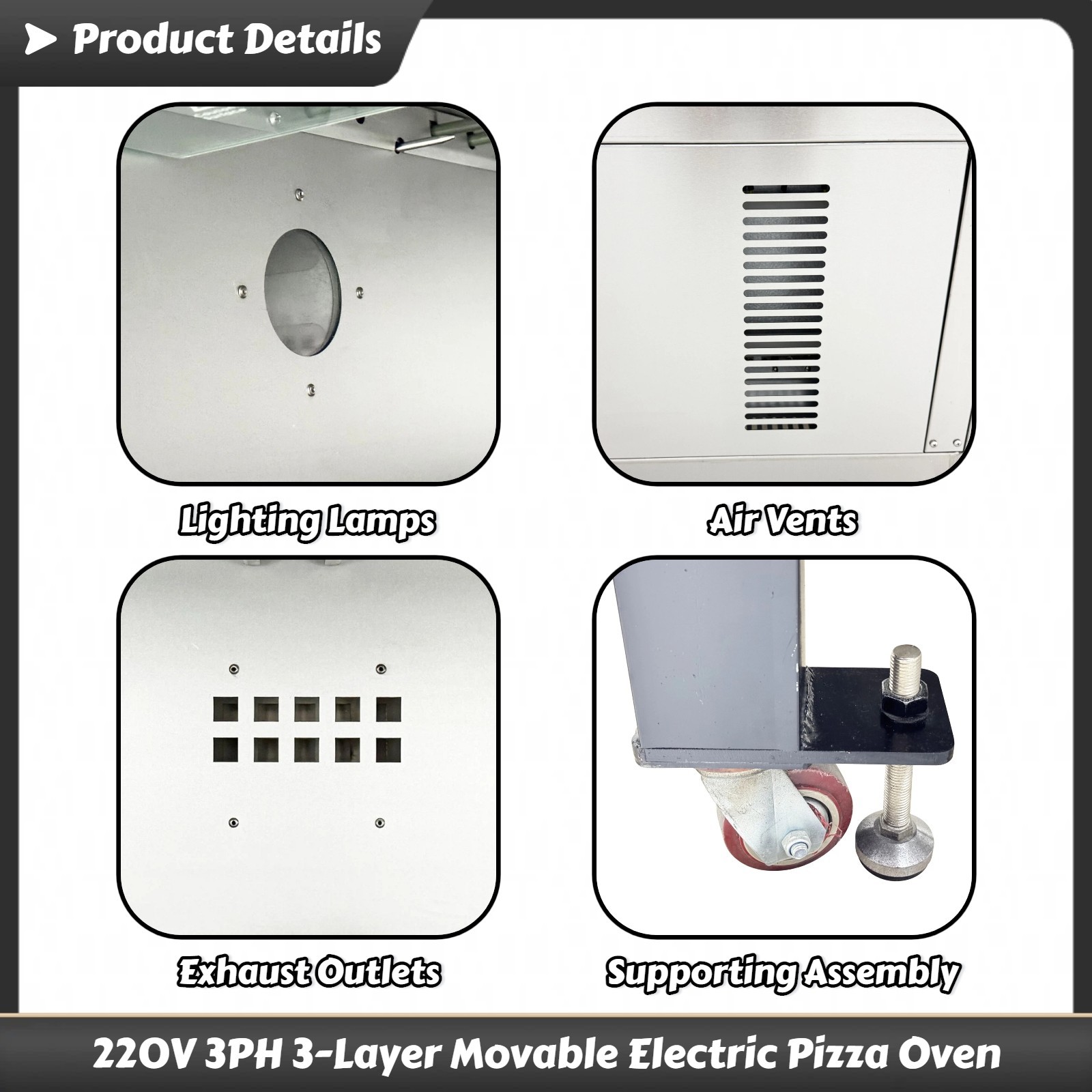 220V 3PH Commercial Movable Electric Pizza Oven 3-Layer Baking Oven 0-300˚C