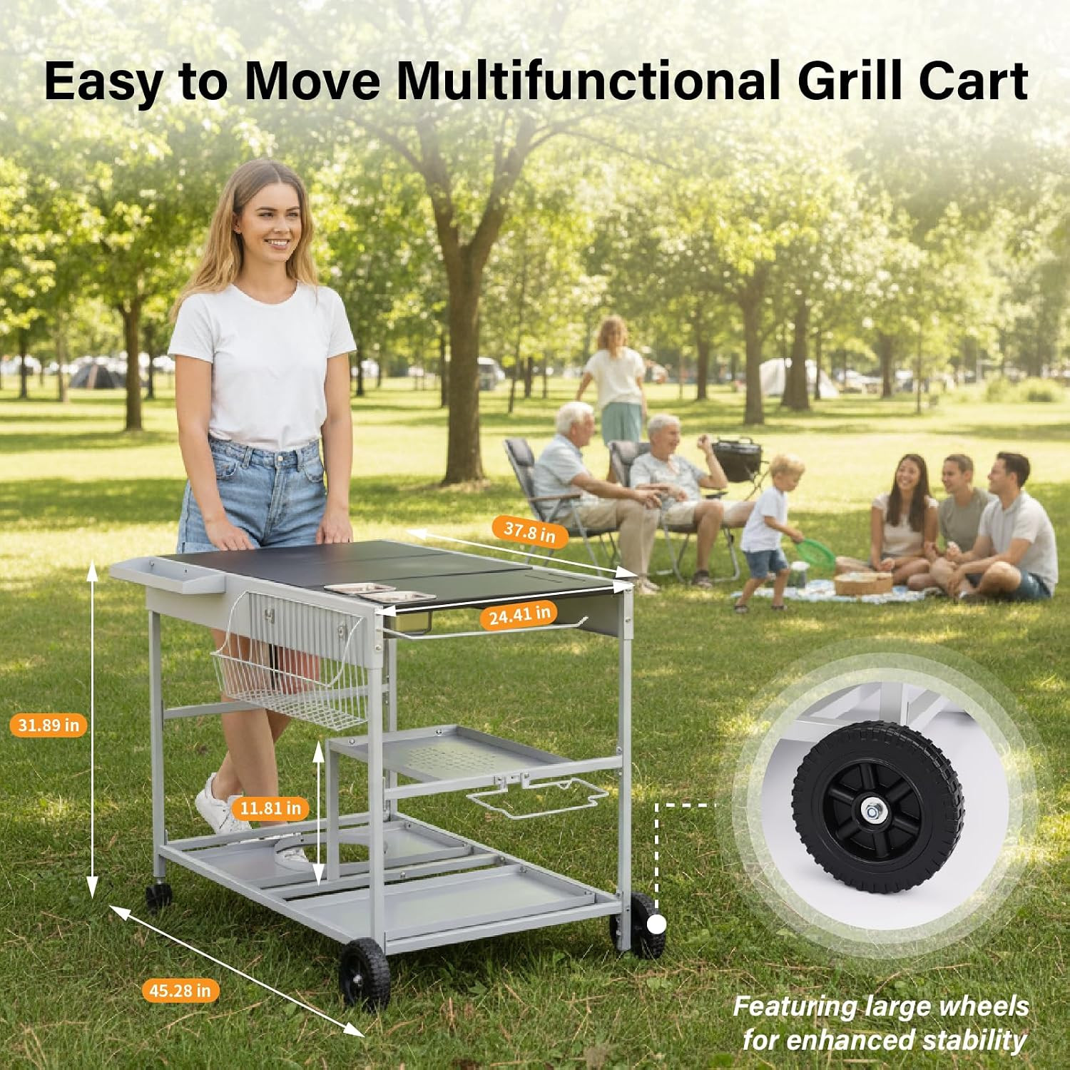 Pizza Oven Grill Table Cart | Movable Food Prep Cart, Pizza Topping Station, Sea
