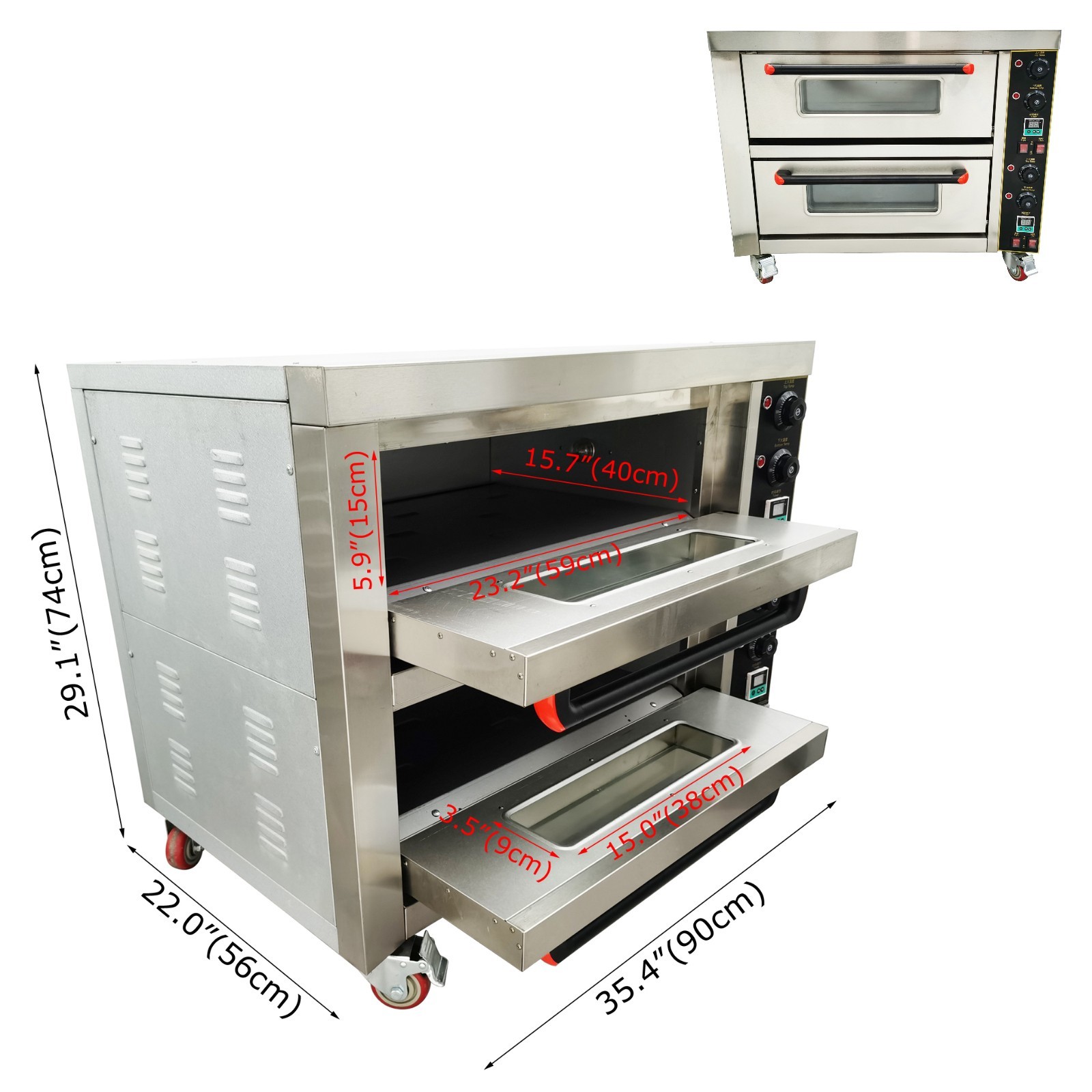 220V Double Deck Commercial Electric Pizza Oven with Casters 6.4KW