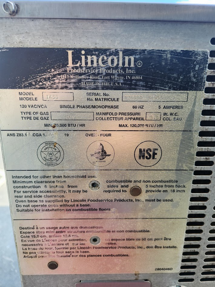 Lincoln Impinger 1450 Double Deck Gas Fired Conveyor Pizza Oven 32″