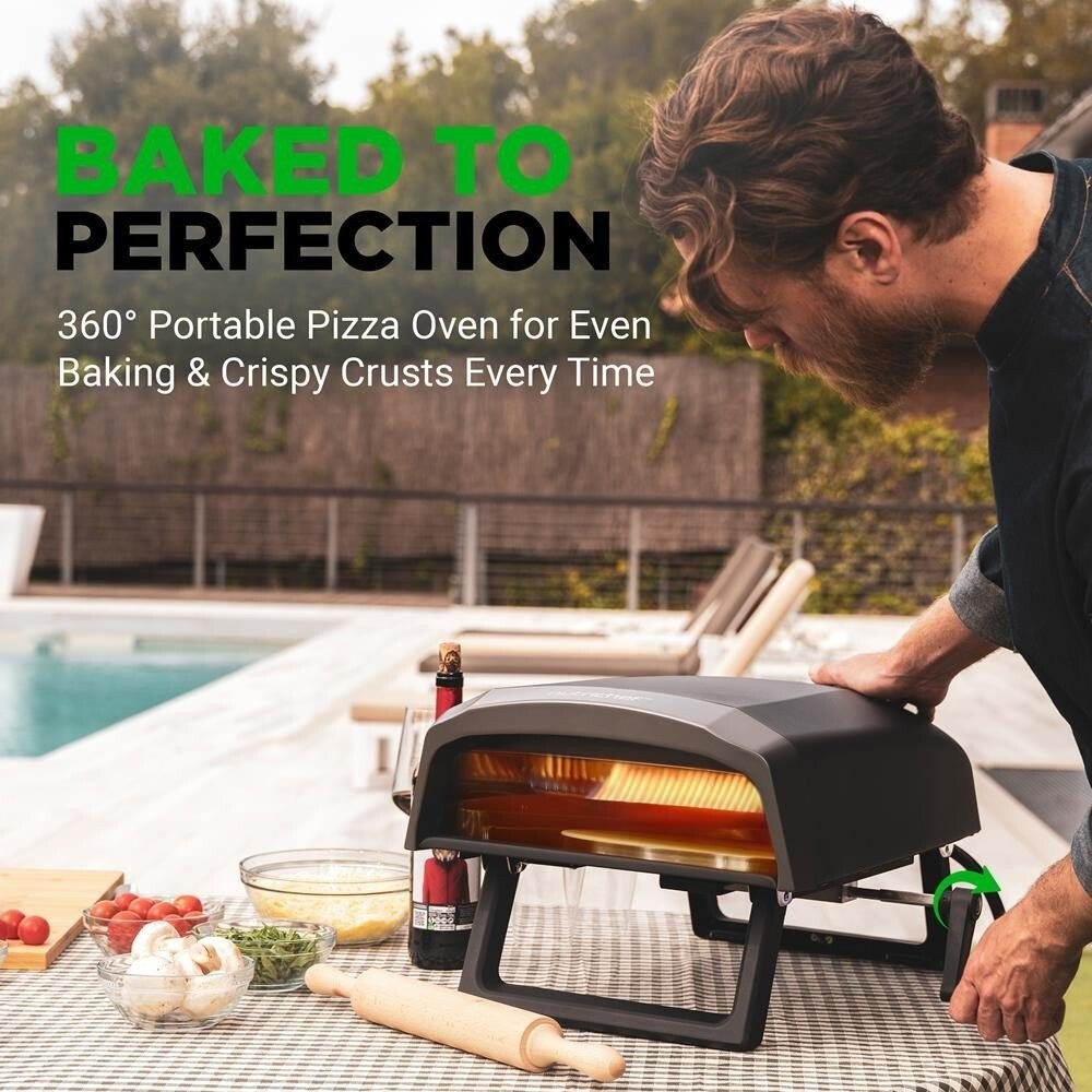 NutriChef 360° Portable Pizza Oven-Suitable for Outdoor & Indoor Use (Black)