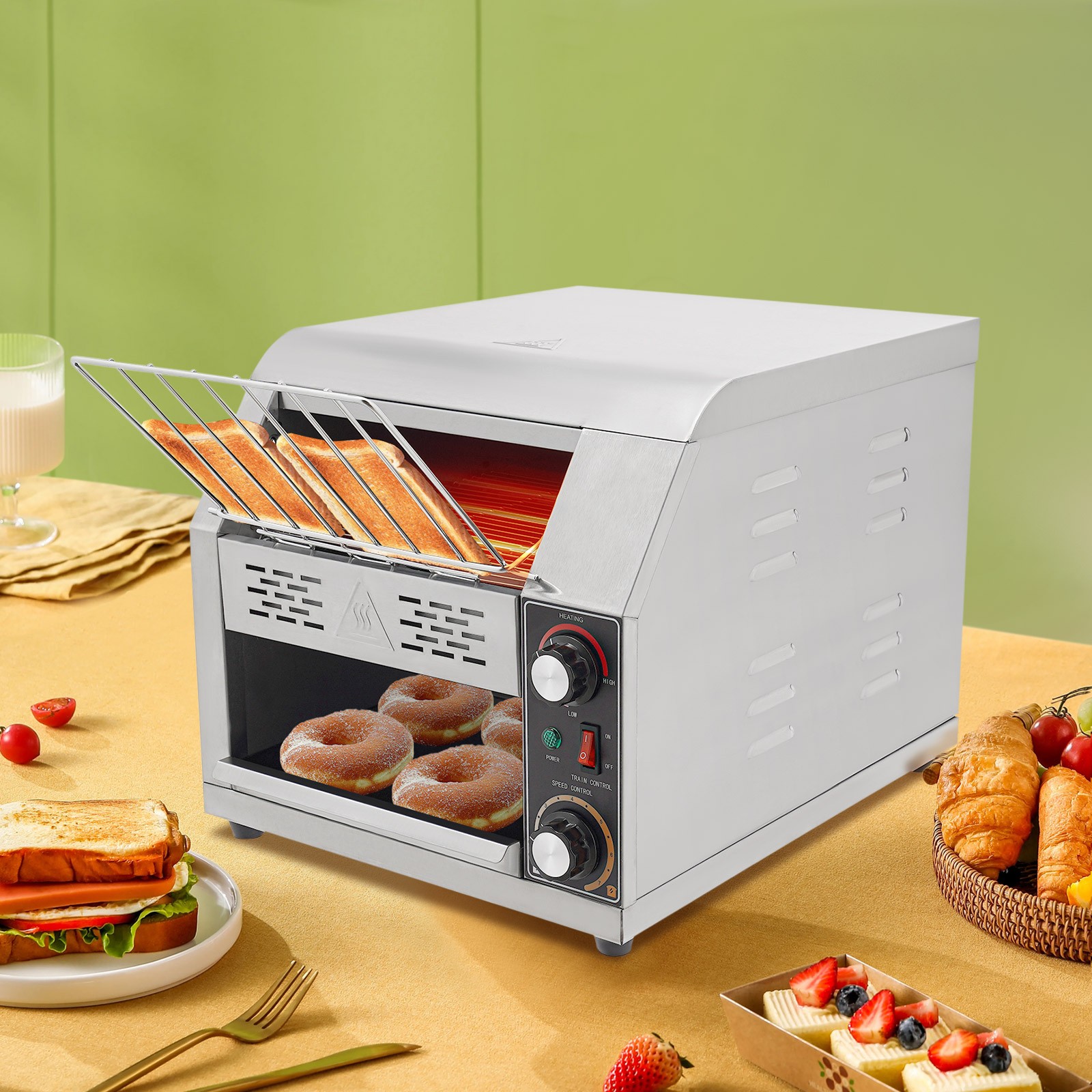1900W Commercial Conveyor Bread Oven with Temp & Speed Control Stainless Steel