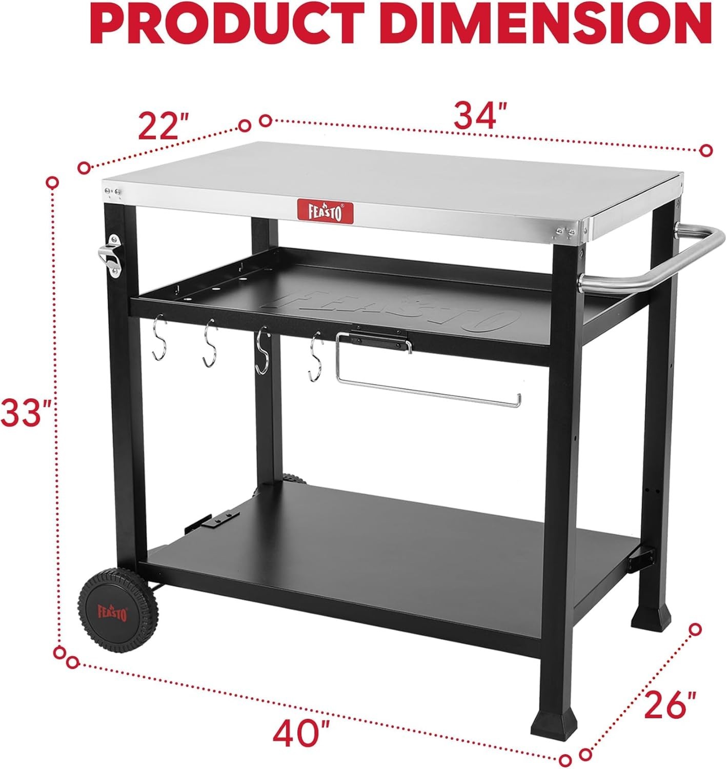 Versatile 3-Shelf BBQ Prep Station with 33.5” Stainless Steel Surface
