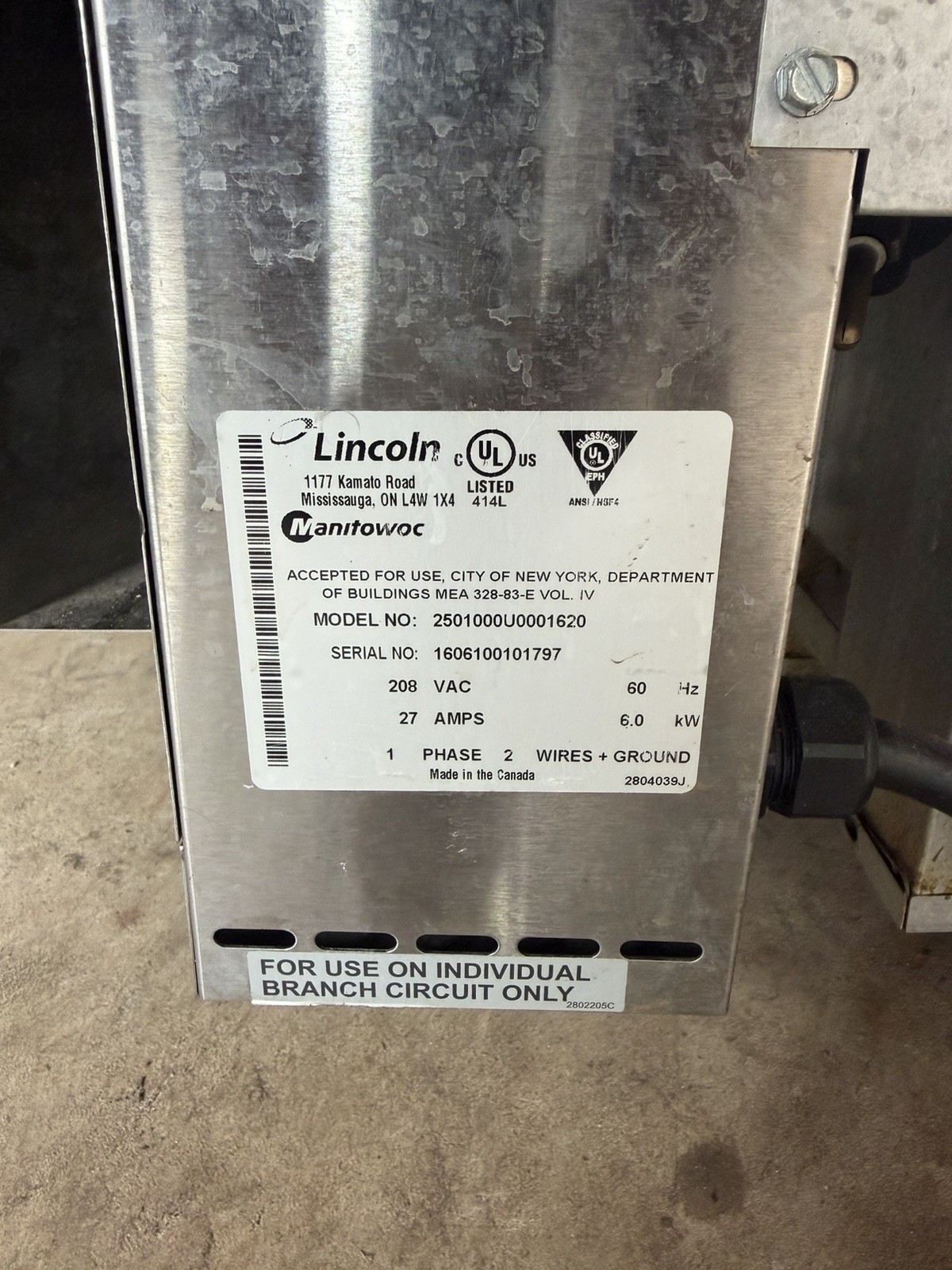 Lincoln Conveyor Pizza Oven Lincoln 2501 SINGLE PHASE 208V