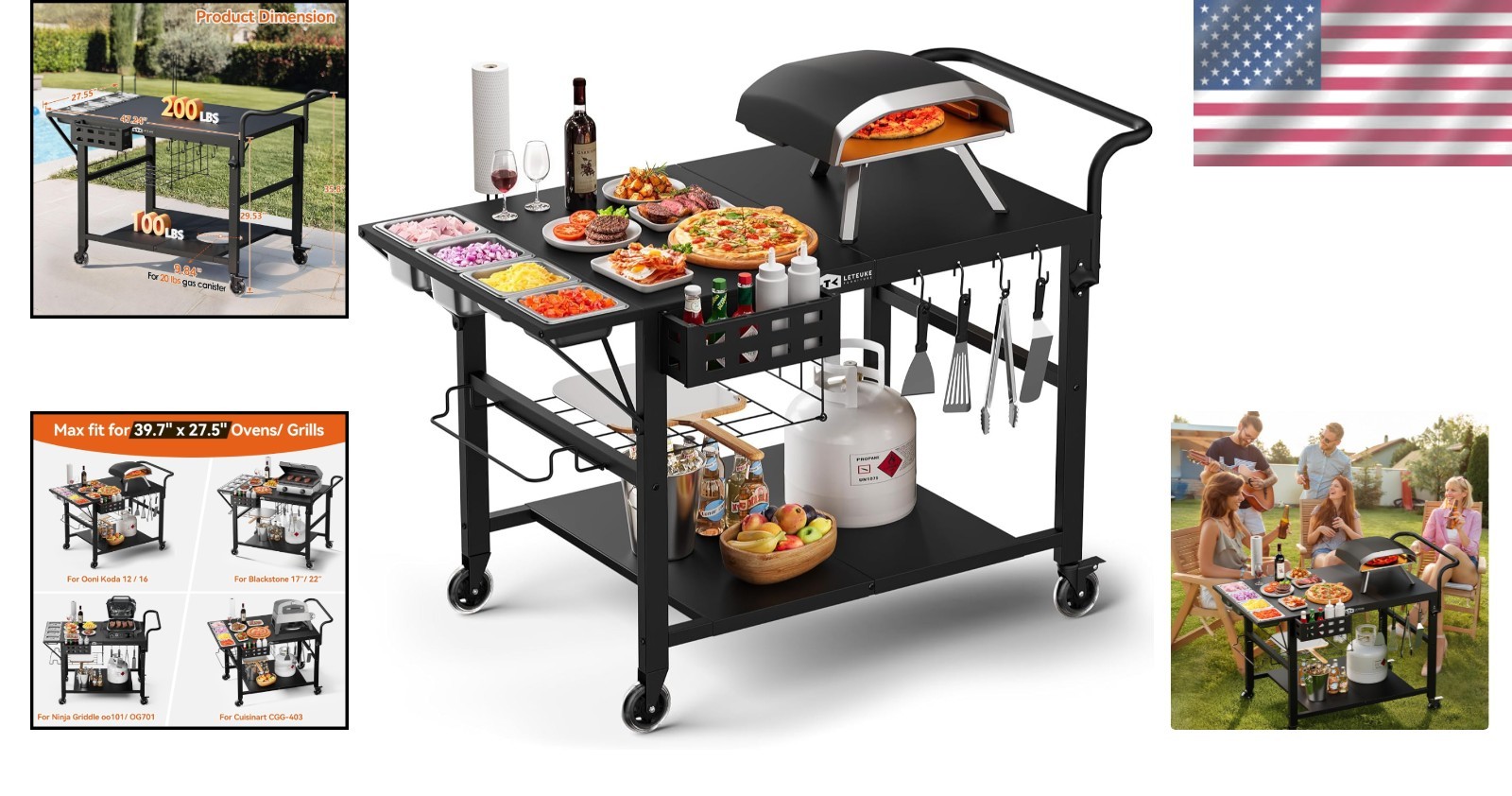 Rust-Proof Outdoor Grill Cart with Spice Rack: Ideal for Pizza Oven and BBQ Prep
