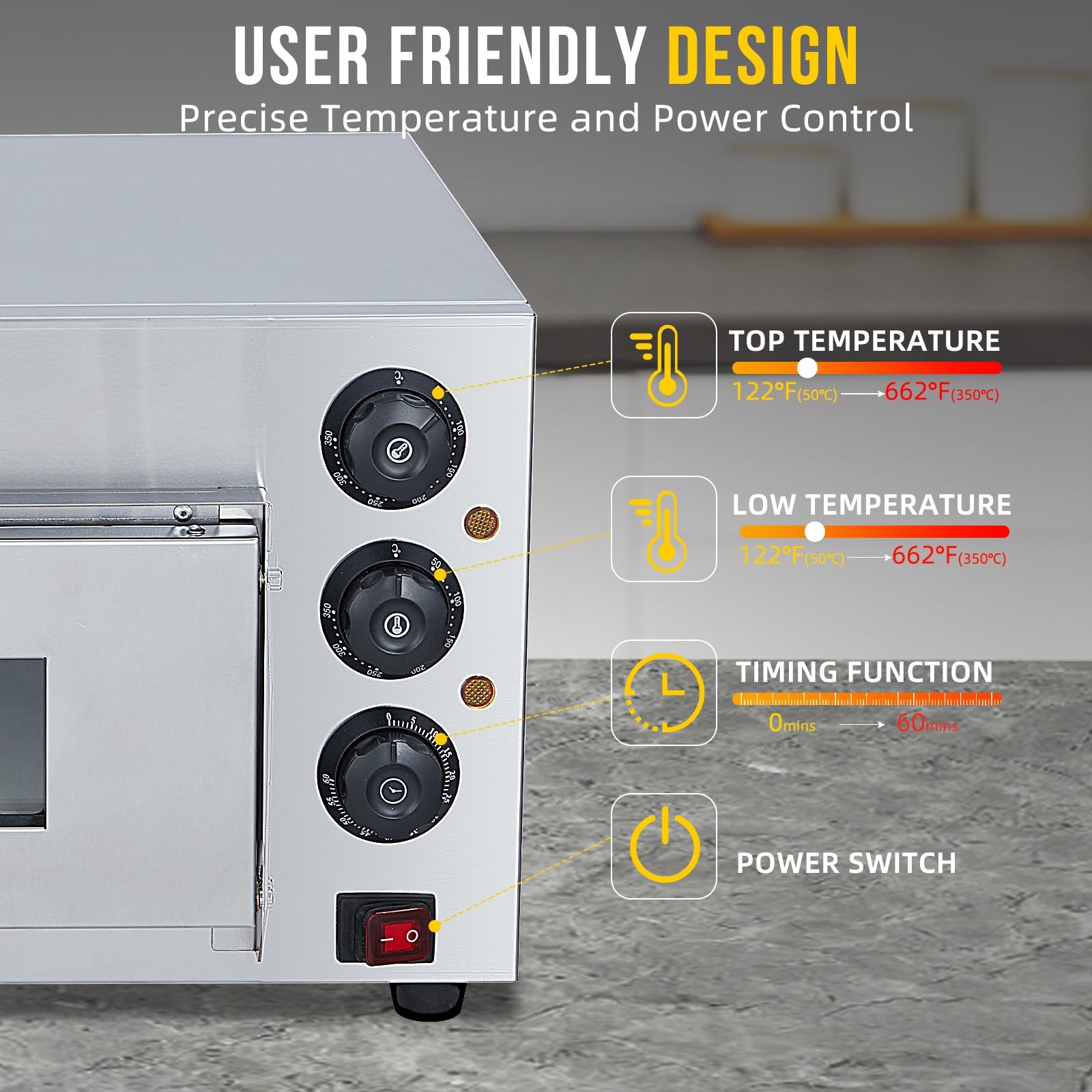 Electric Pizza Oven Countertop, 16 in Commercial Pizza Oven with Adjustable