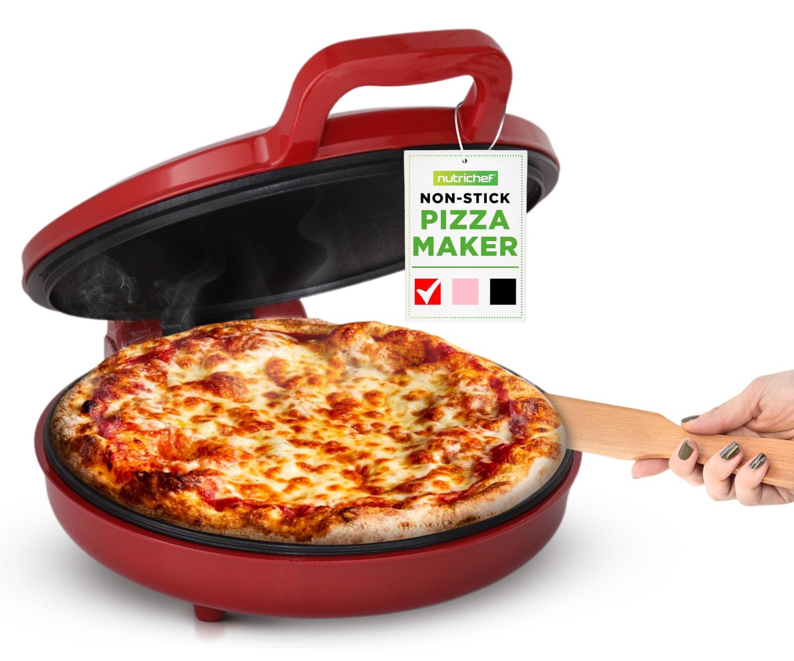 Nutrichef Countertop Pizza Maker 1500W Non-Stick Electric Pizza Cooker Make 12