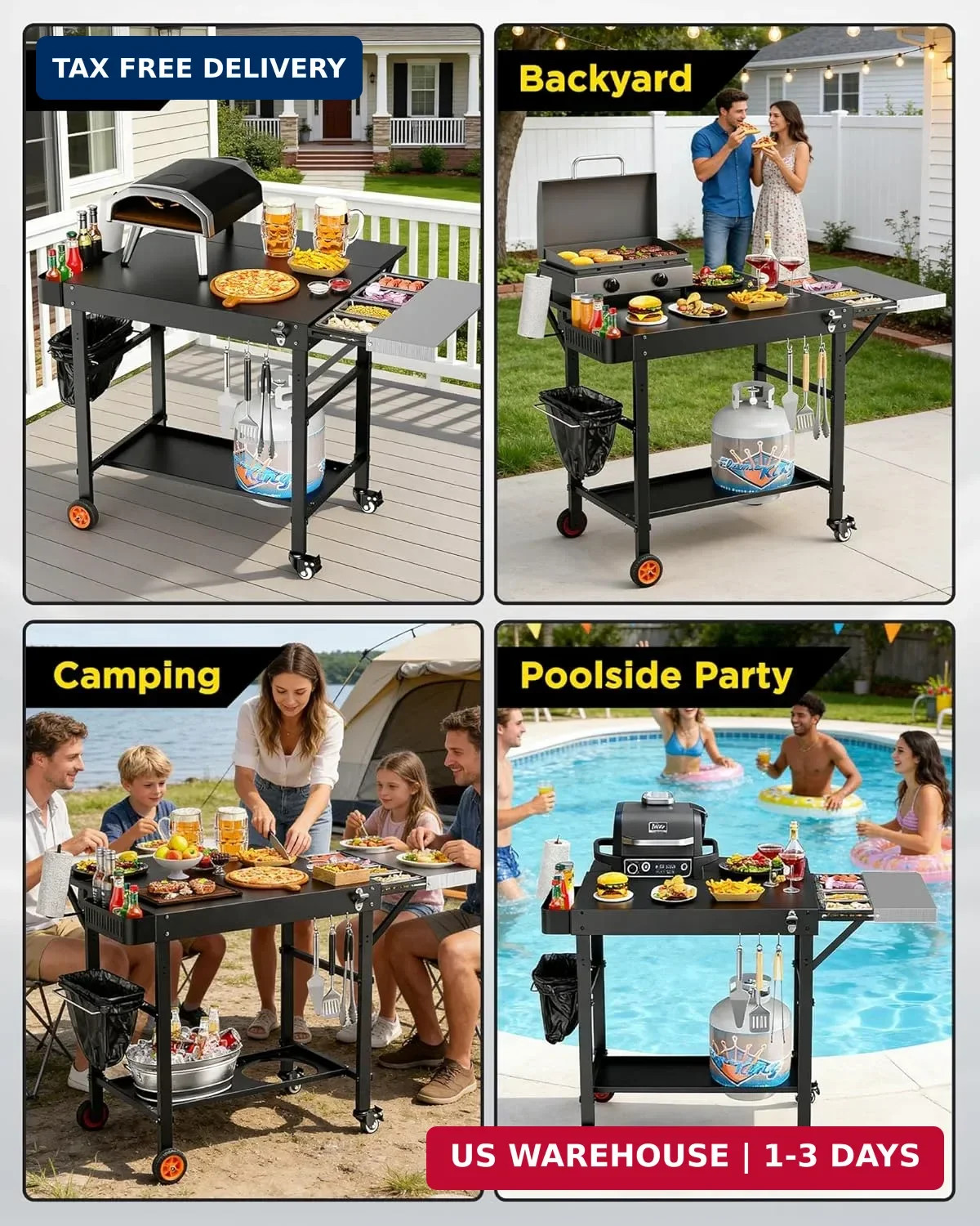 Pizza Oven Table, Grill Table for Ninja Pizza Oven, Pizza Oven Cart Fits Blackst
