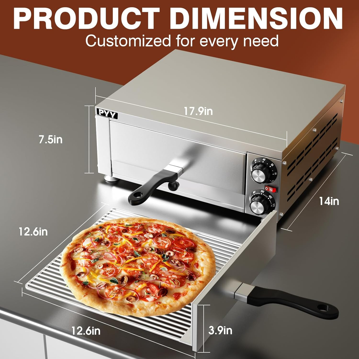 PYY Pizza Oven Indoor Electric Countertop Commercial Pizza Maker with Crumb Tray