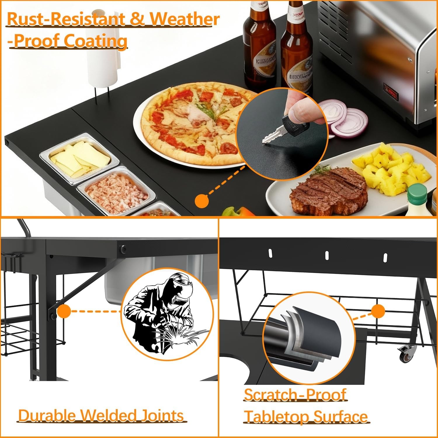 Pizza Oven Table with Topping Station Outdoor Pizza Oven Cart Grill Cart Table