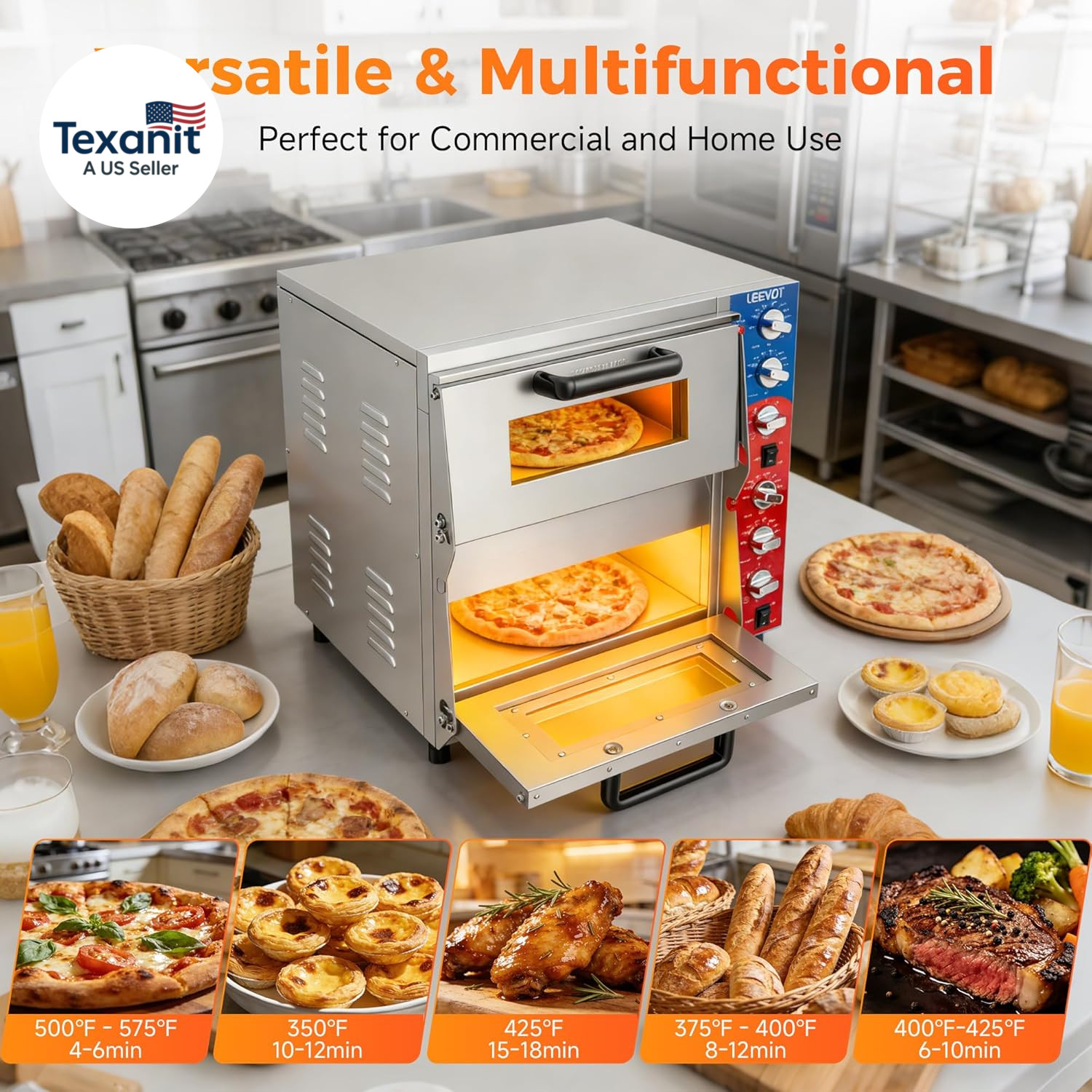 Commercial Double Deck 16 Inch Electric Pizza Oven | 3600W Countertop Pizza Make