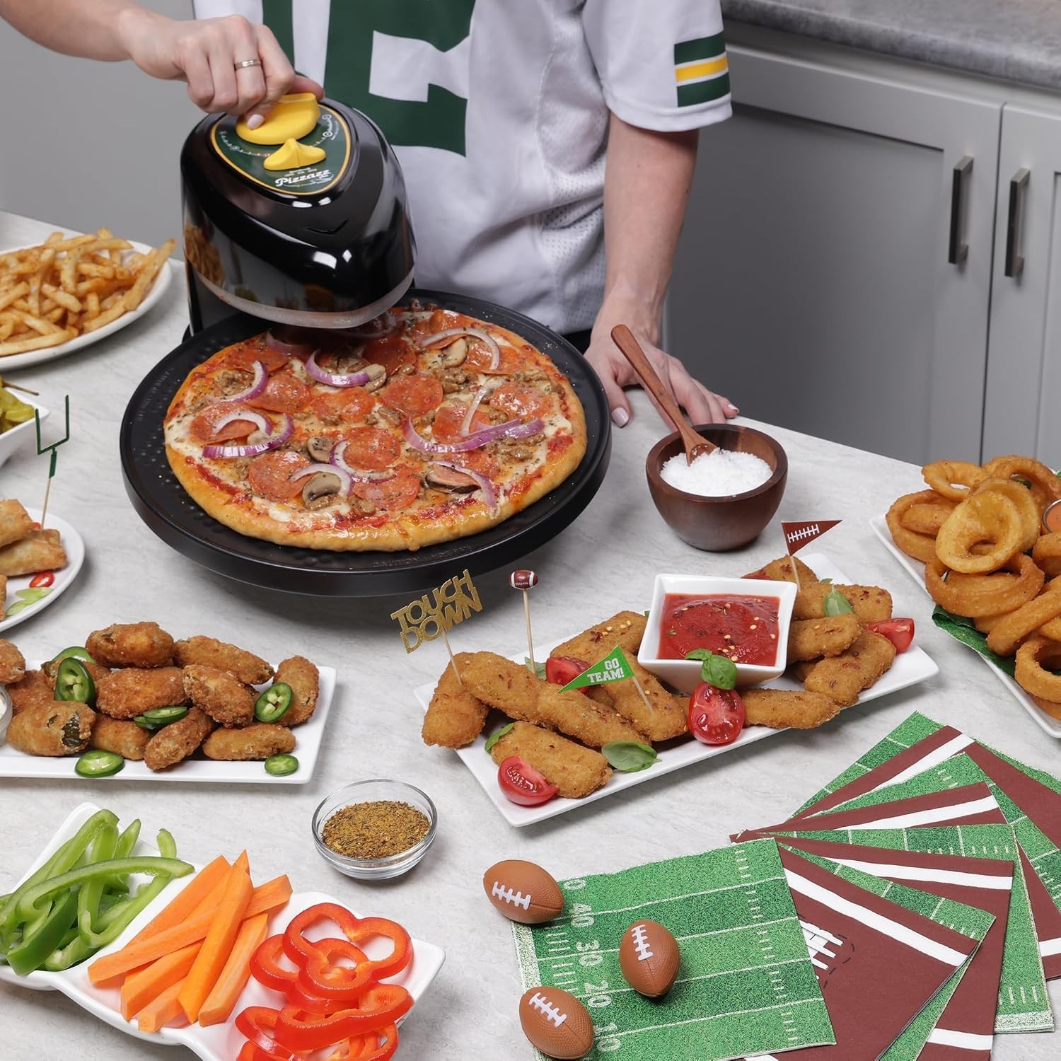 Green/Gold Pizzazz Plus Rotating Oven – 12-Inch Nonstick, Easy Cleanup Appliance