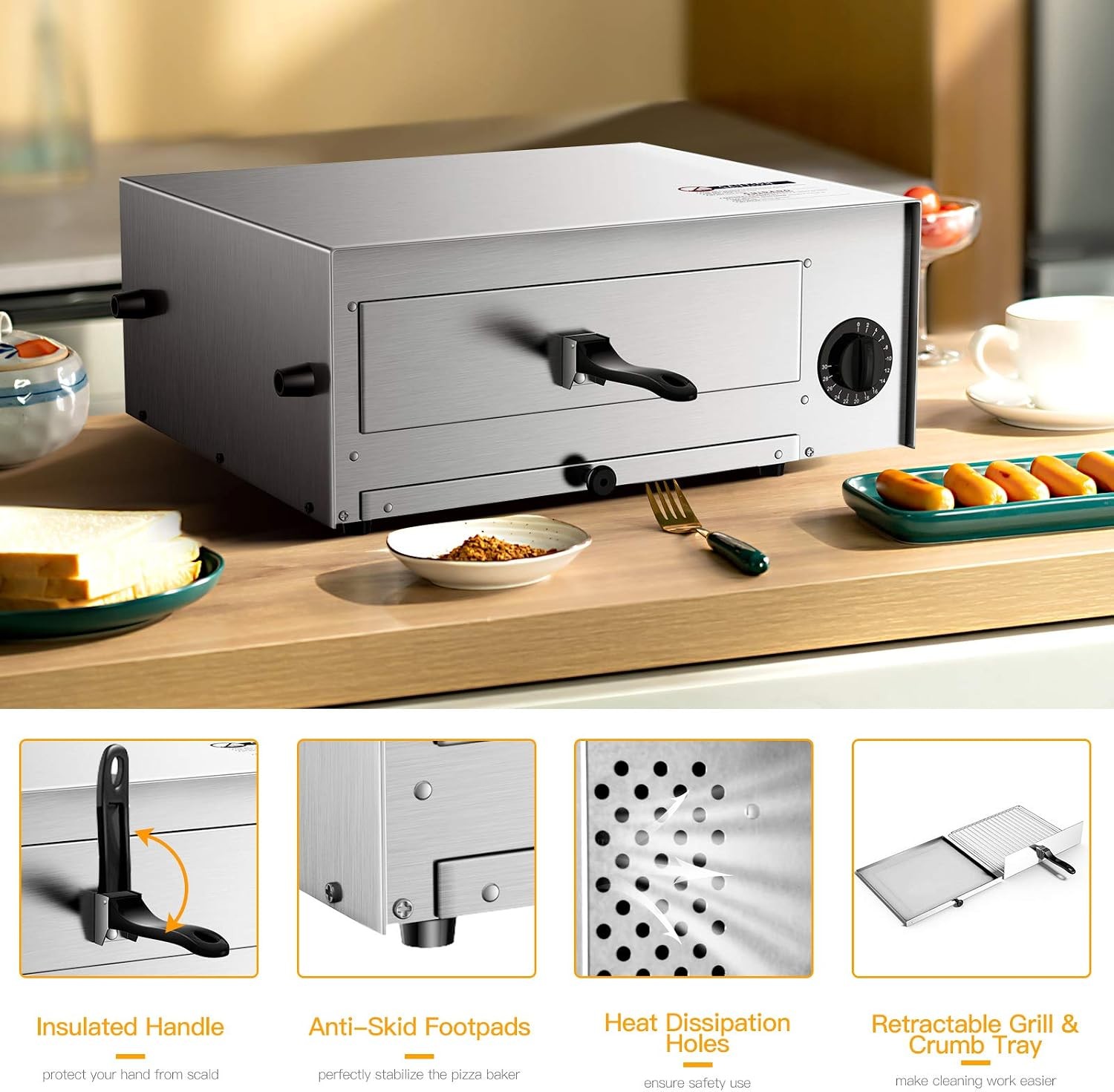 Electric Pizza Oven Indoor Stainless Countertop Pizza Maker
