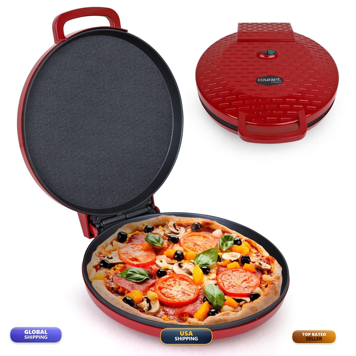 Courant Pizza Maker 12 Inch Pizzas Machine, Newly Improved Cool-touch Handle